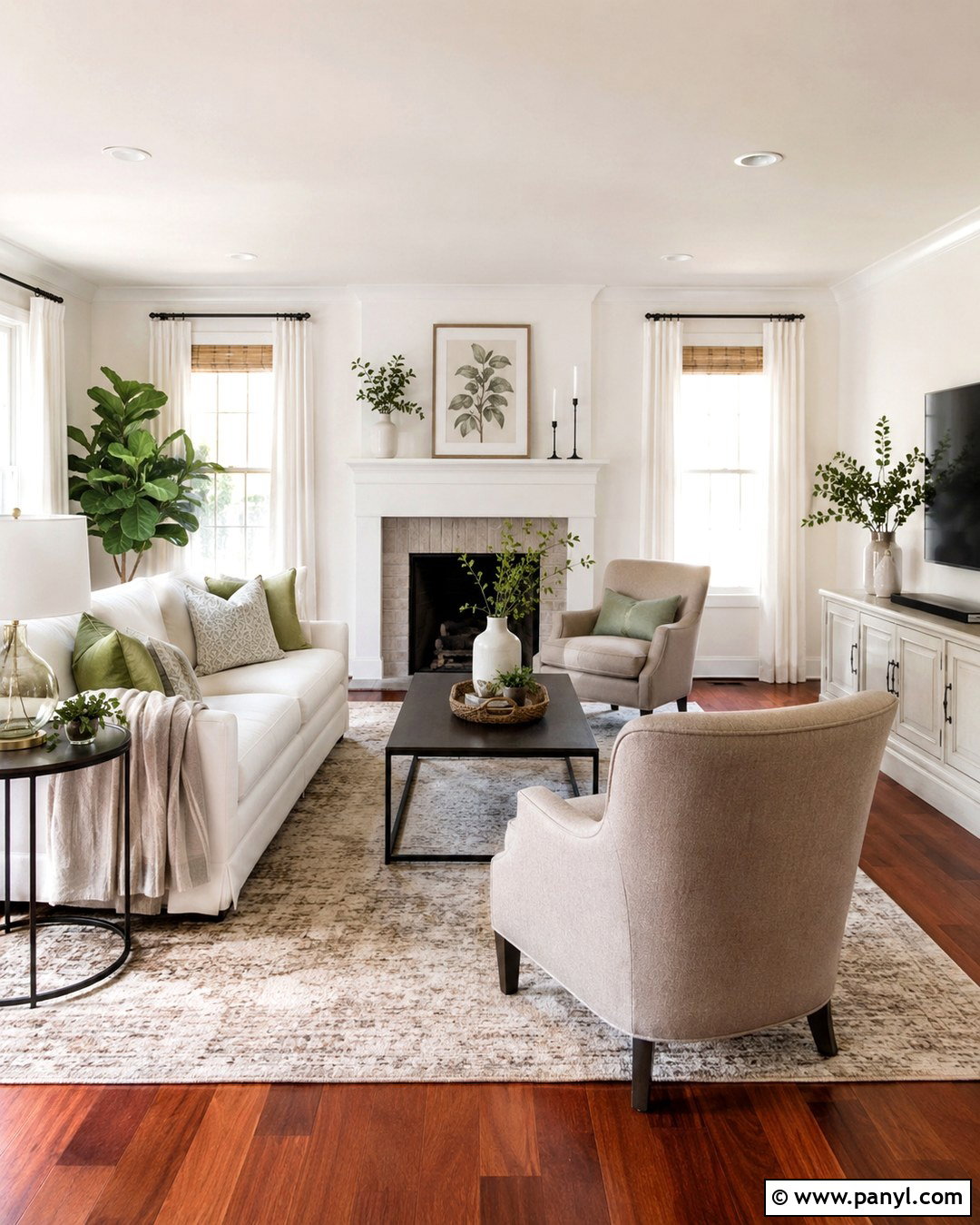 Cherry Wood Floor Living Room With Cream Sofa - 20 White Walls Cherry Wood Floors