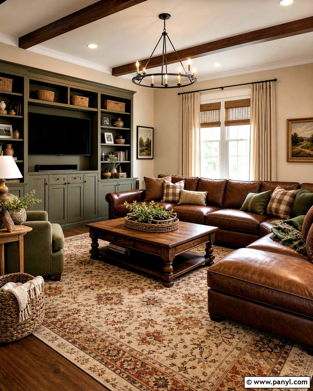 Chestnut Brown And Olive Green Family Room - 20 brown color palette ideas