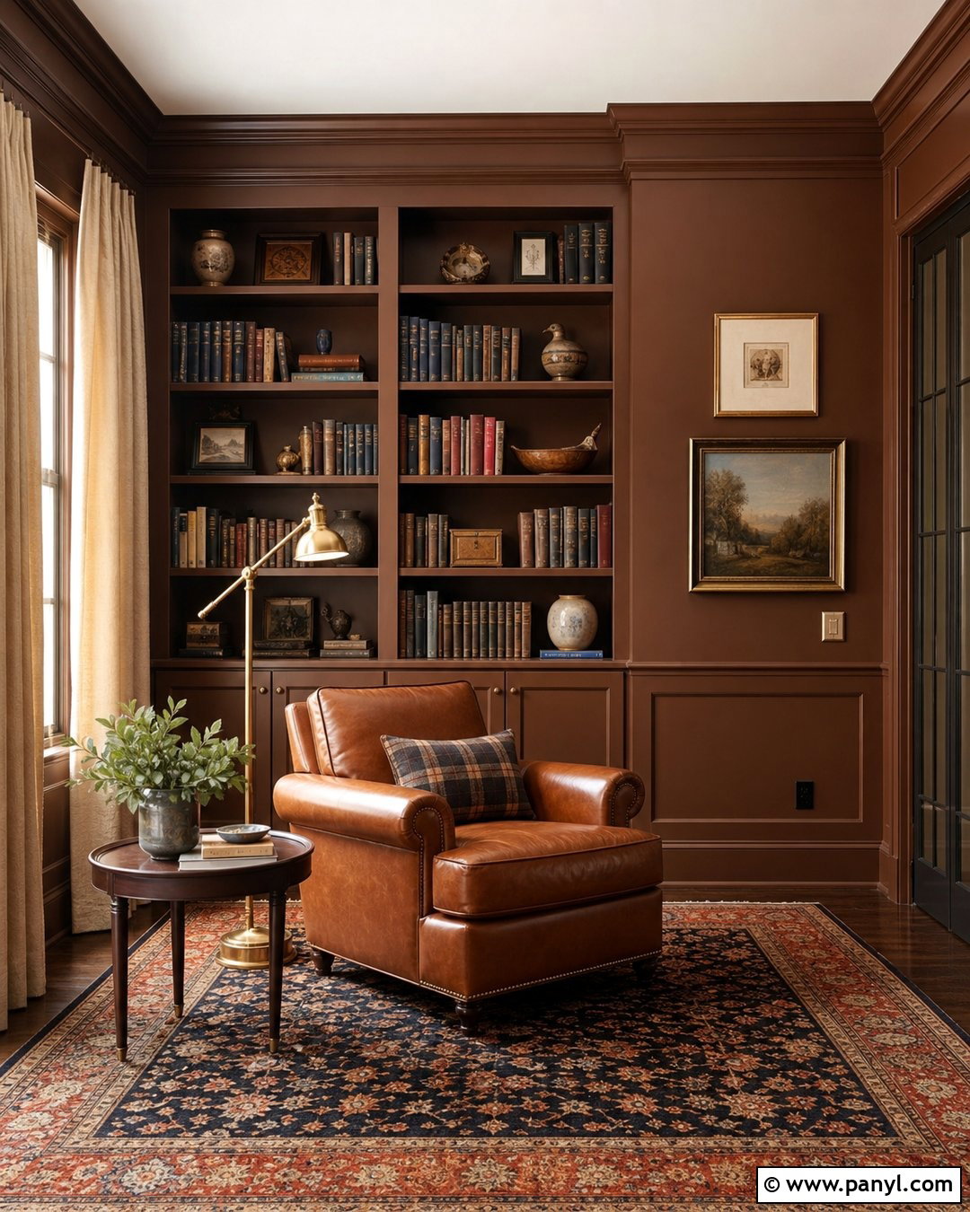 Chestnut Brown Library Walls - 25 Warm Brown Wall Color Ideas
