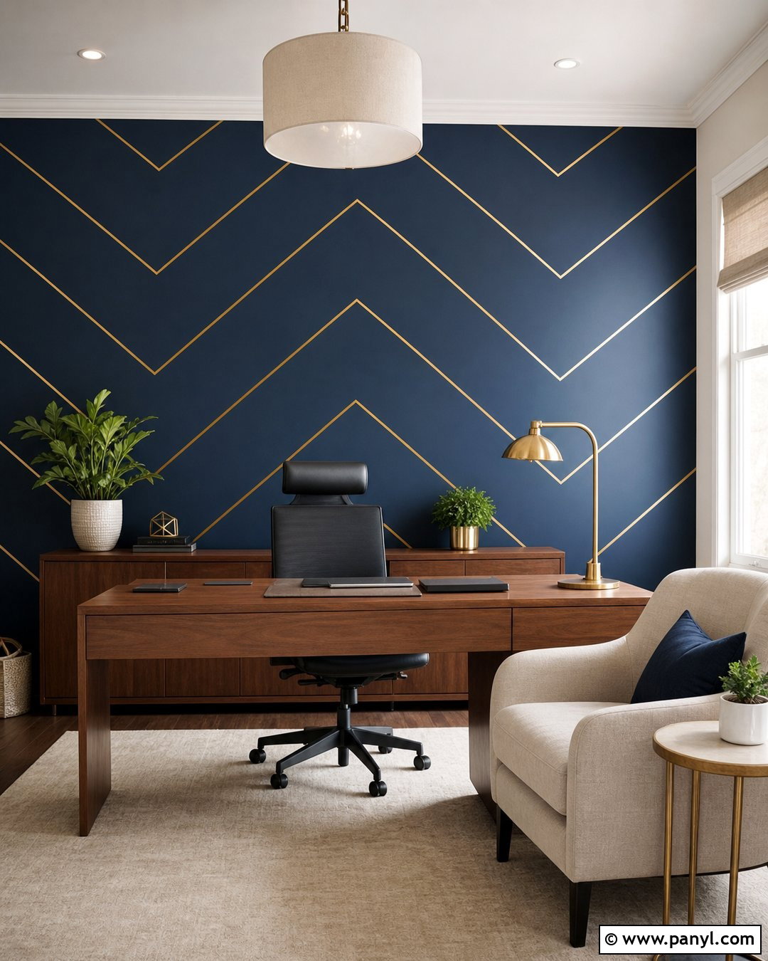 Chevron Gold Stripe Office Wall - 35 gold stripe wall ideas