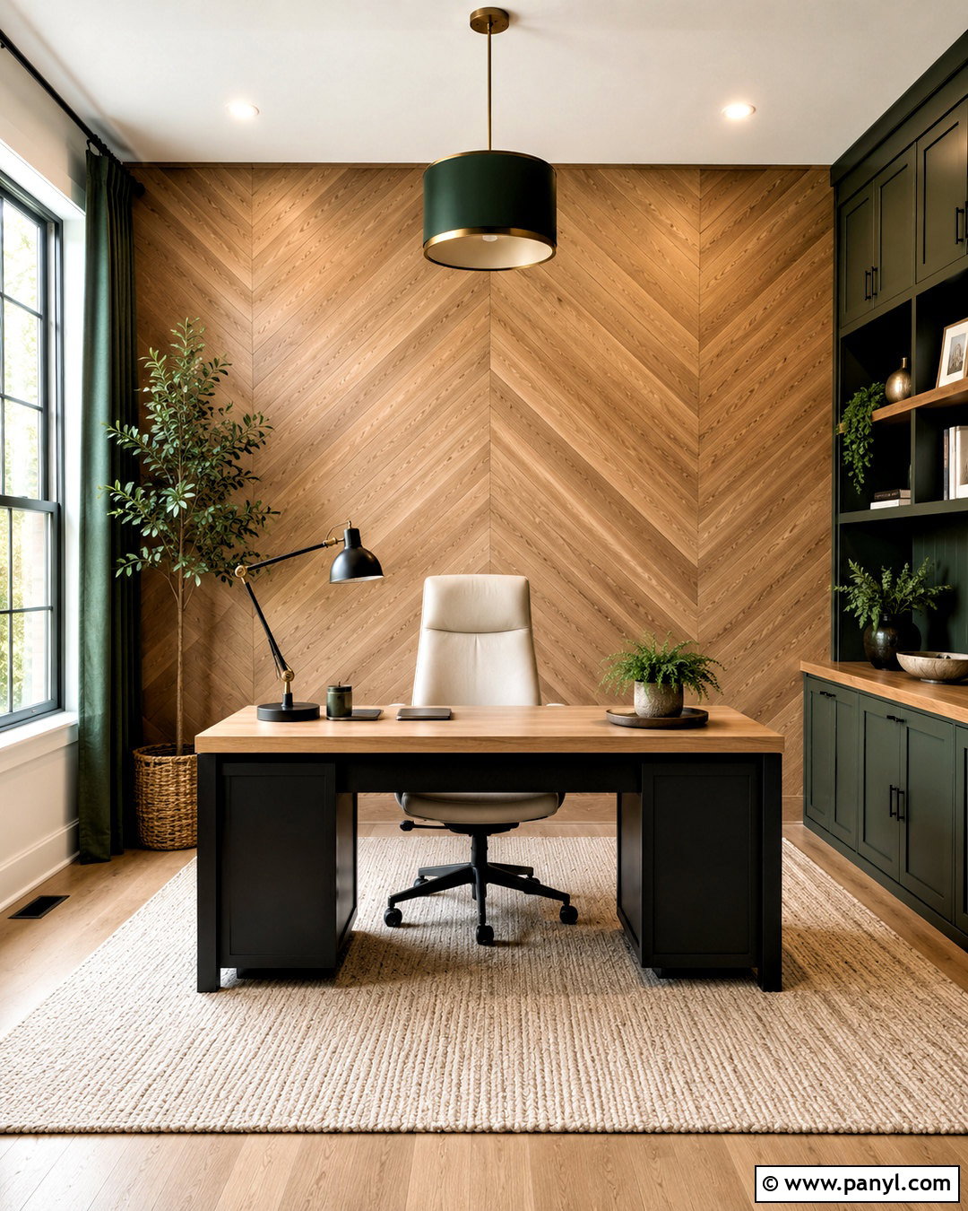 Chevron Wood Accent Wall Home Office - 20 natural wood accent wall ideas