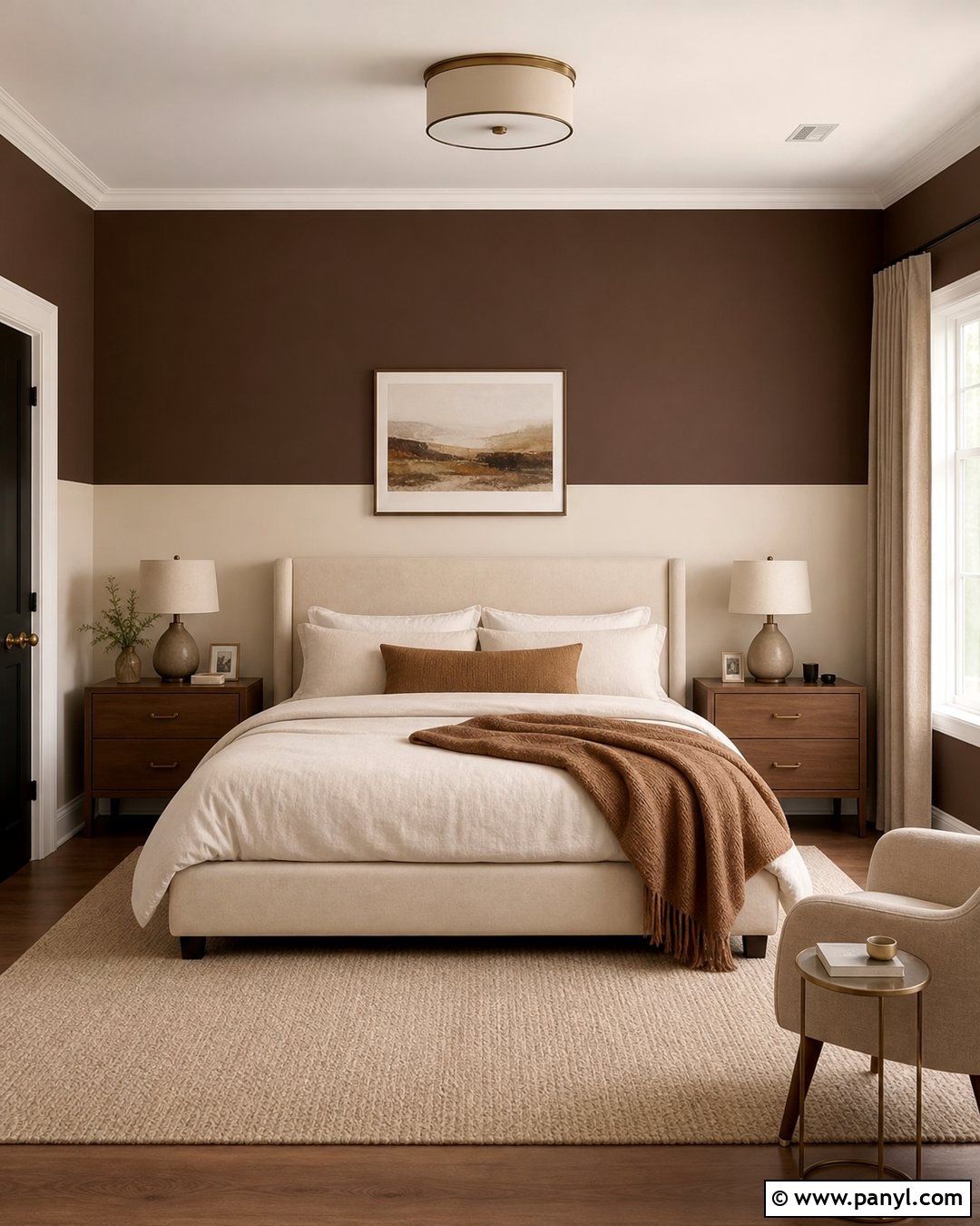 Chocolate Brown And Beige Half Painted Walls - 35 half and half painted walls