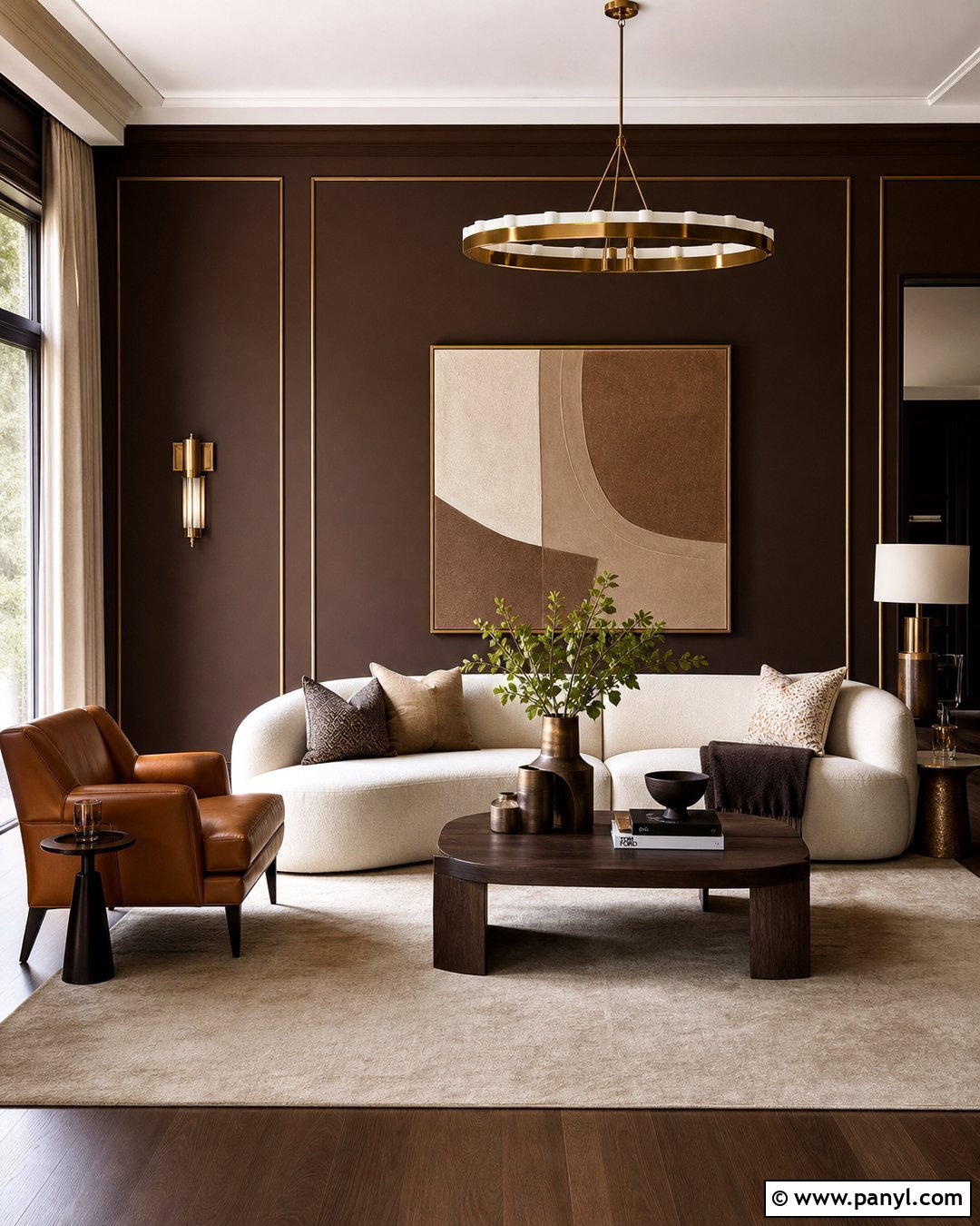 Chocolate Brown And Brass Living Room Wall - 35 royal paint wall design for living room ideas