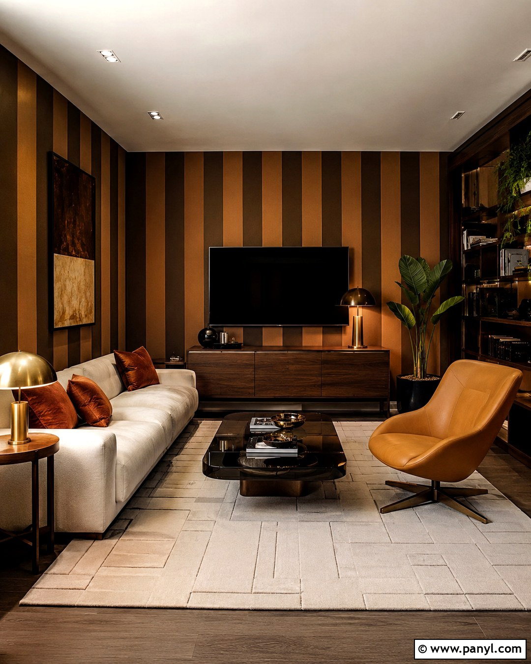 Chocolate Brown And Caramel Striped Wall - 20 Striped Wall Paint Colors