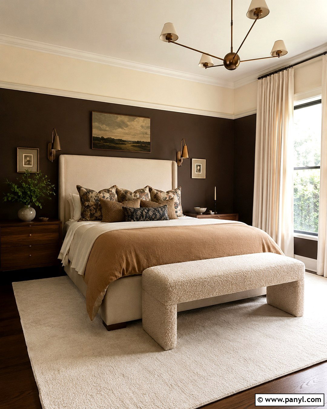 Chocolate Brown And Cream Bedroom - 20 Rooms With Two Color Walls