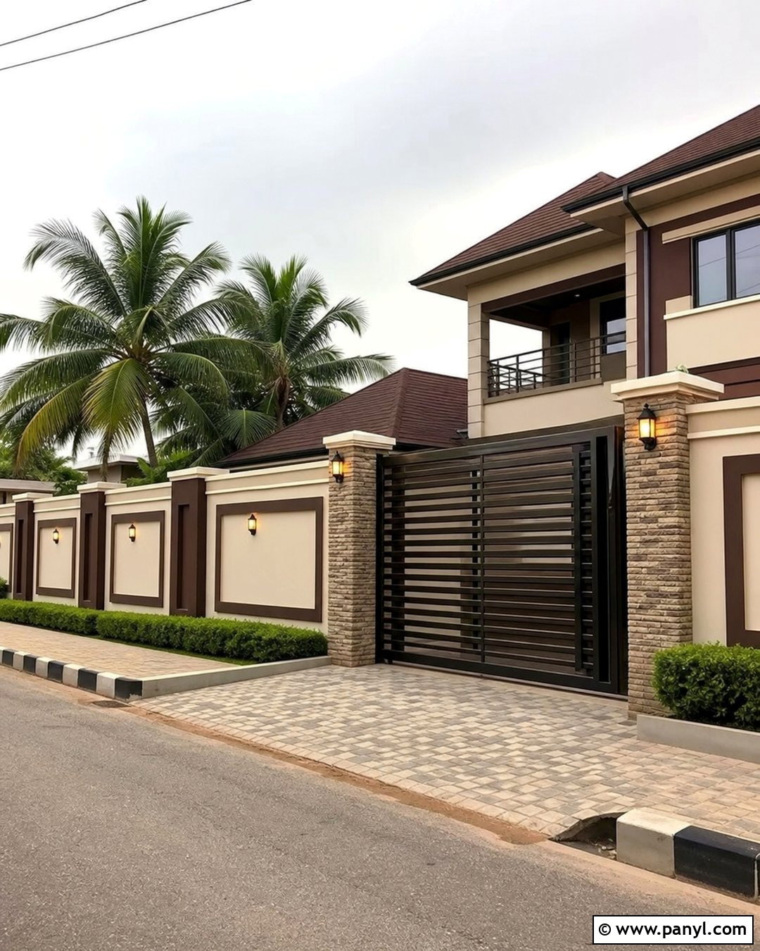 Chocolate Brown And Stone Beige Compound Wall - 30 compound wall colour combinations