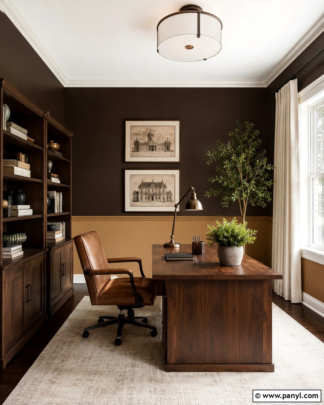 Chocolate Brown And Tan Home Office Walls - 20 Two Tone Walls Dark On Top Ideas