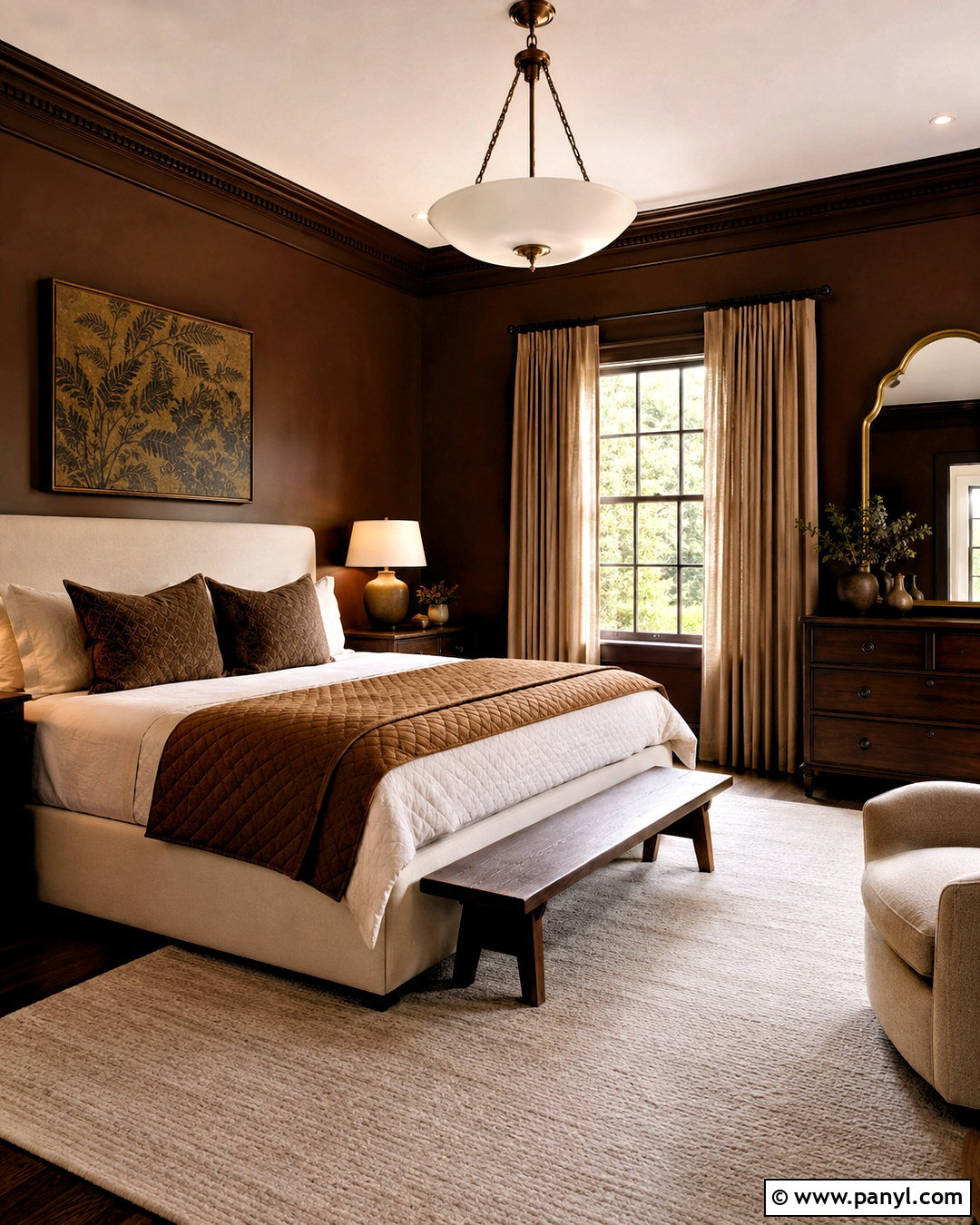 Chocolate Brown Bedroom With Cream Decor - 20 dark painted bedrooms