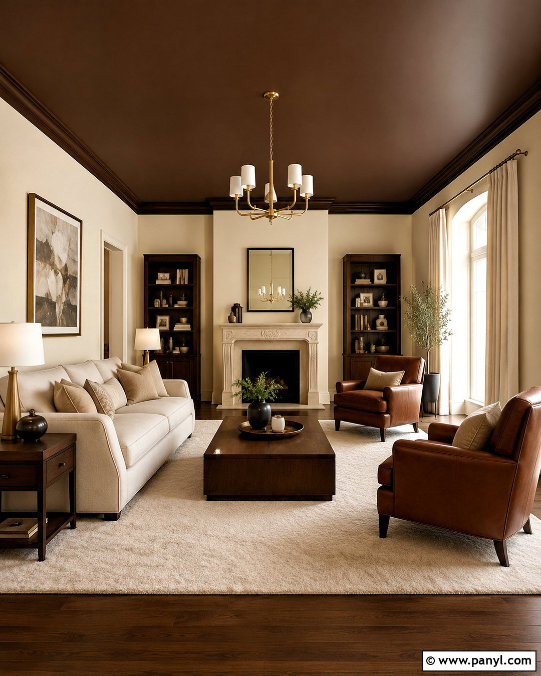 Chocolate Brown Ceiling With Cream Walls - 20 brown ceiling living room ideas