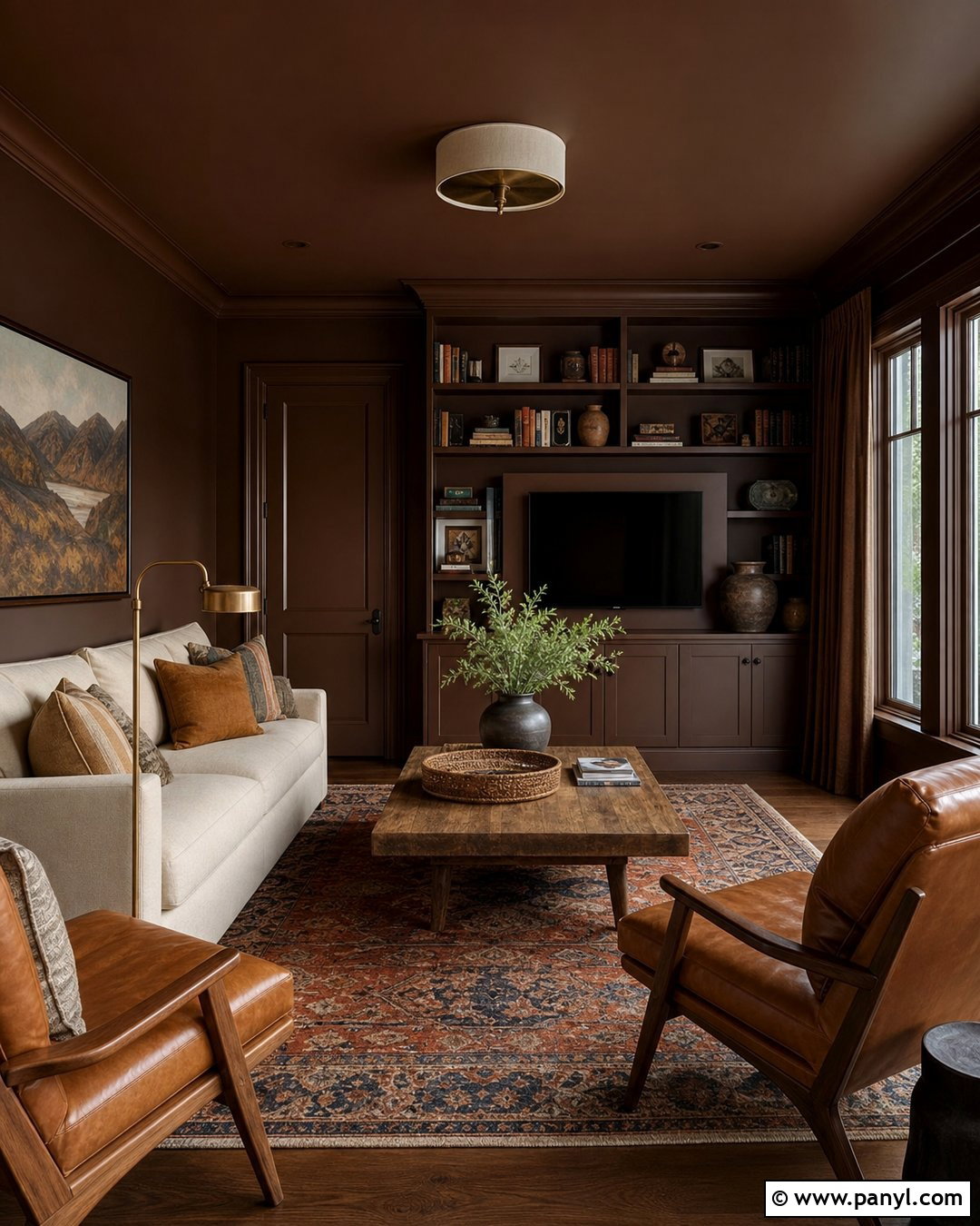 Chocolate Brown Color Drenched Den - 25 Color Drenched Walls