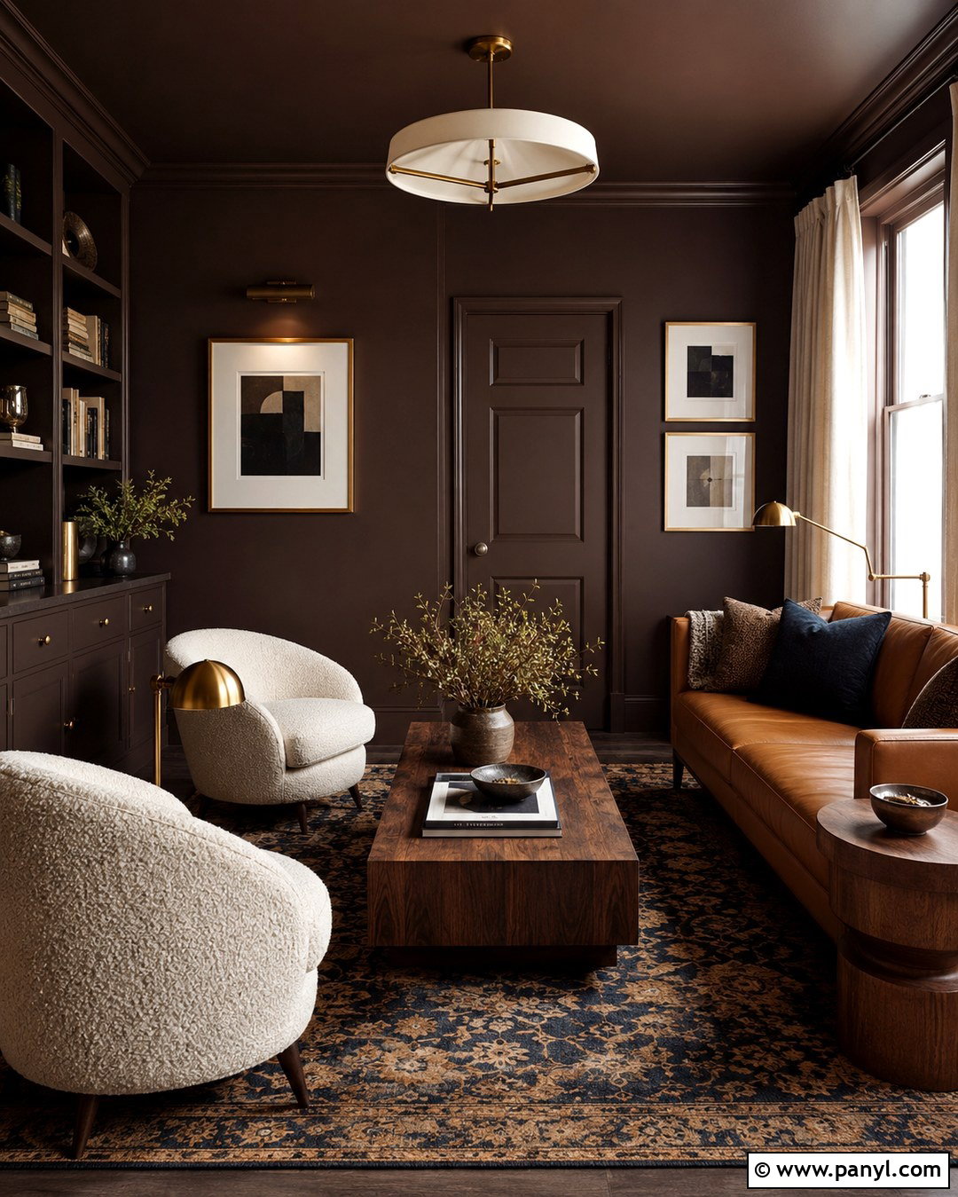 Chocolate Brown Color Drenched Den - 20 Colour Drenching A Room Ideas