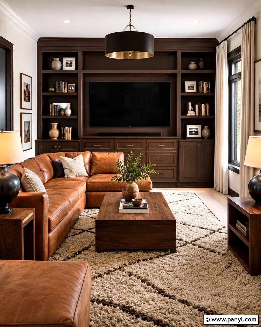 Chocolate Brown Den Built Ins - 20 White Walls Painted Built Ins