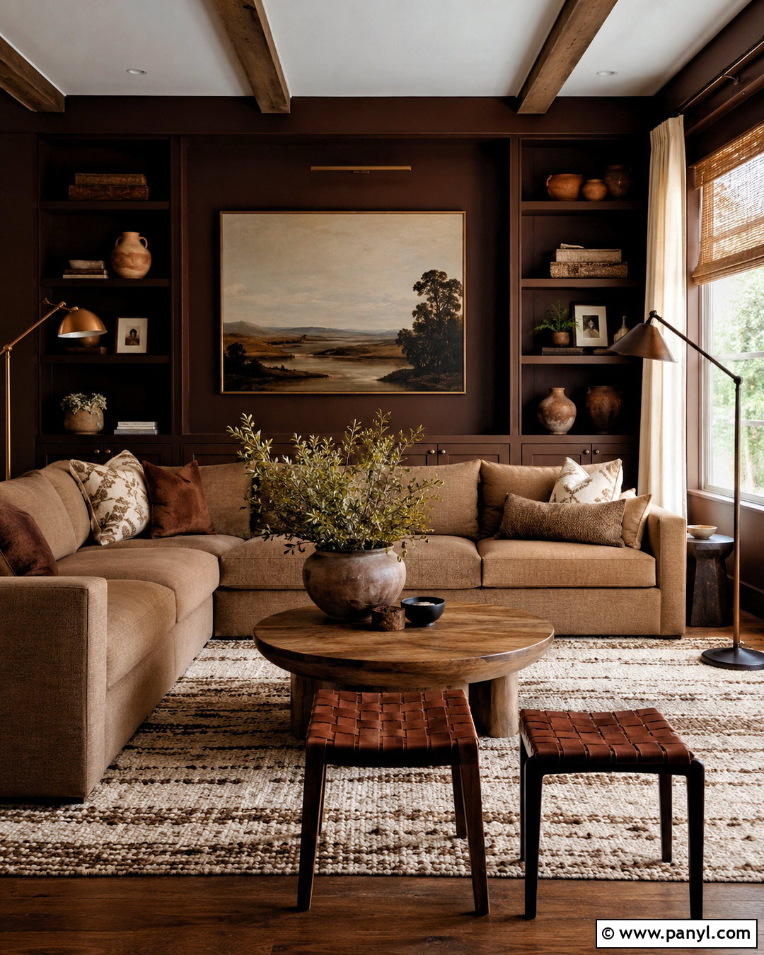 Chocolate Brown Family Room - 20 dark moody interior design ideas