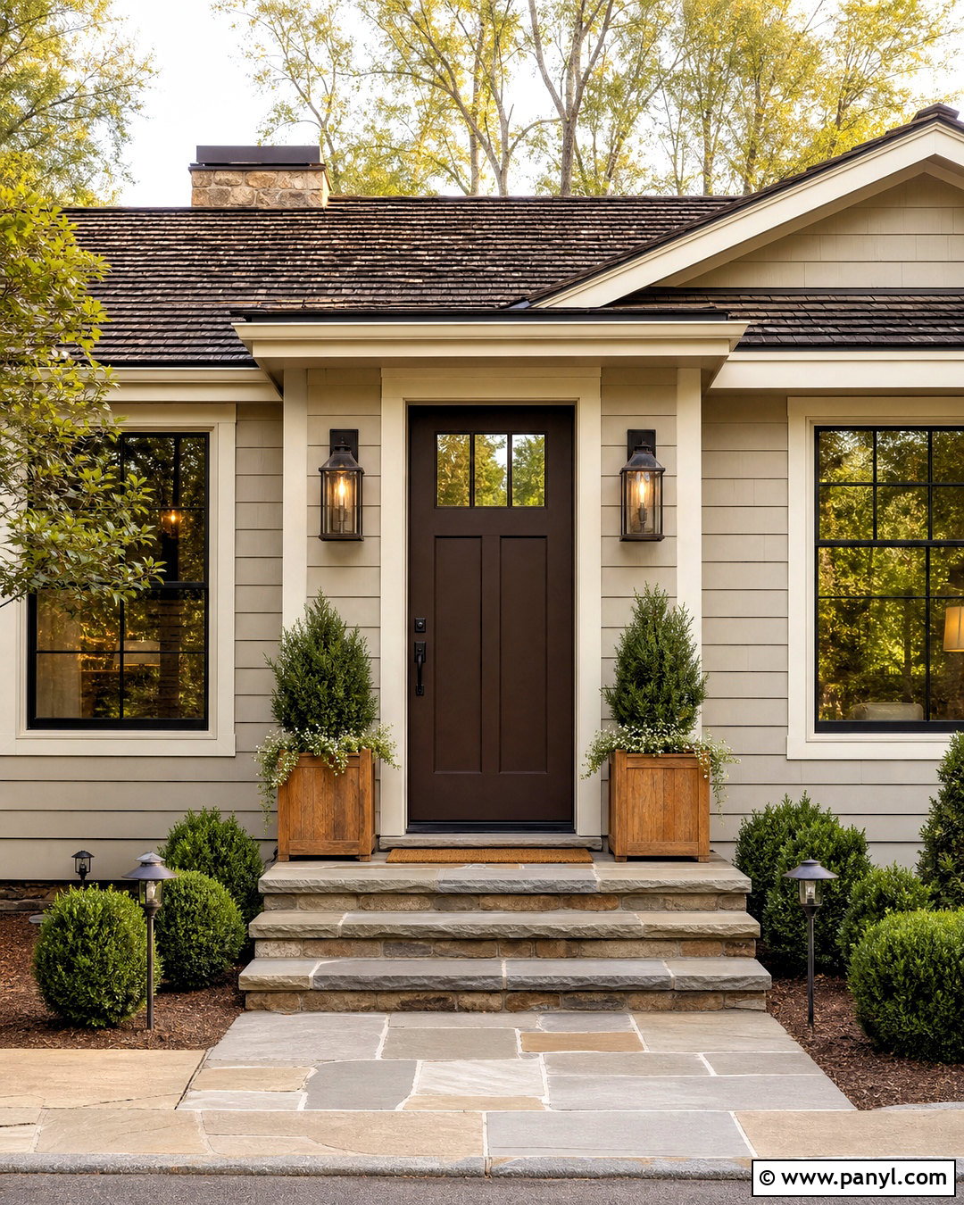 Chocolate Brown Front Door With Gray House - 20 grey house door color ideas
