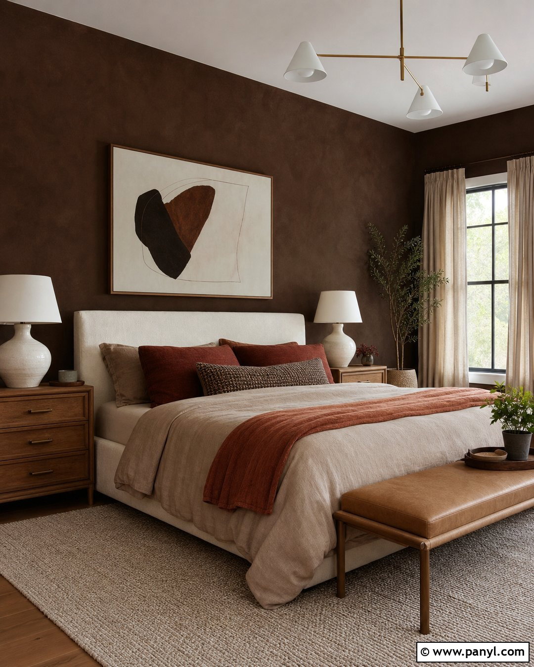 Chocolate Brown Limewash Bedroom - 35 Line Wash Walls