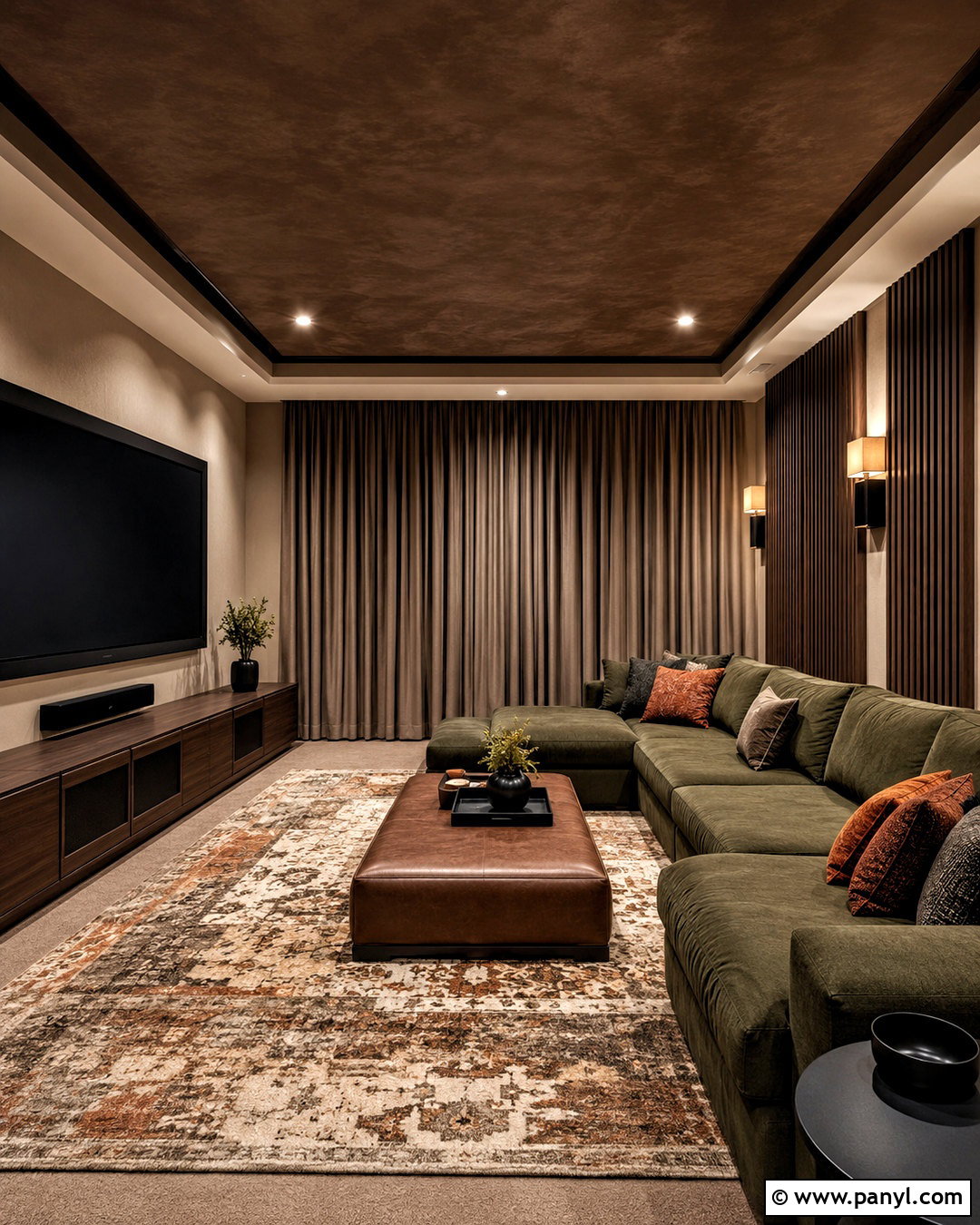 Chocolate Brown Limewash Ceiling Media Room - 20 limewash ceiling ideas