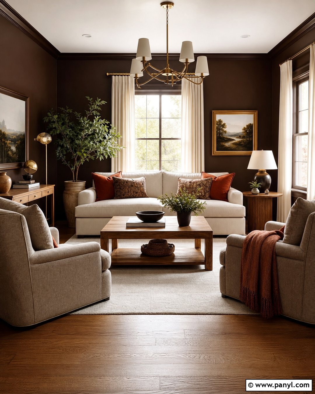 Chocolate Brown Living Room - 35 Brown Wall Room Ideas