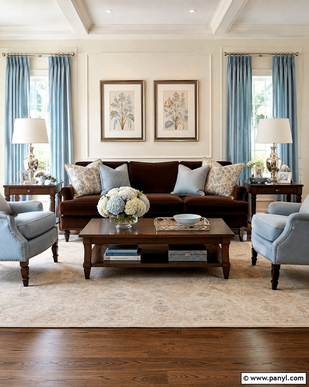 Chocolate Brown Powder Blue And Ivory Living Room Color Combination - 20 best color combinations for living room ideas