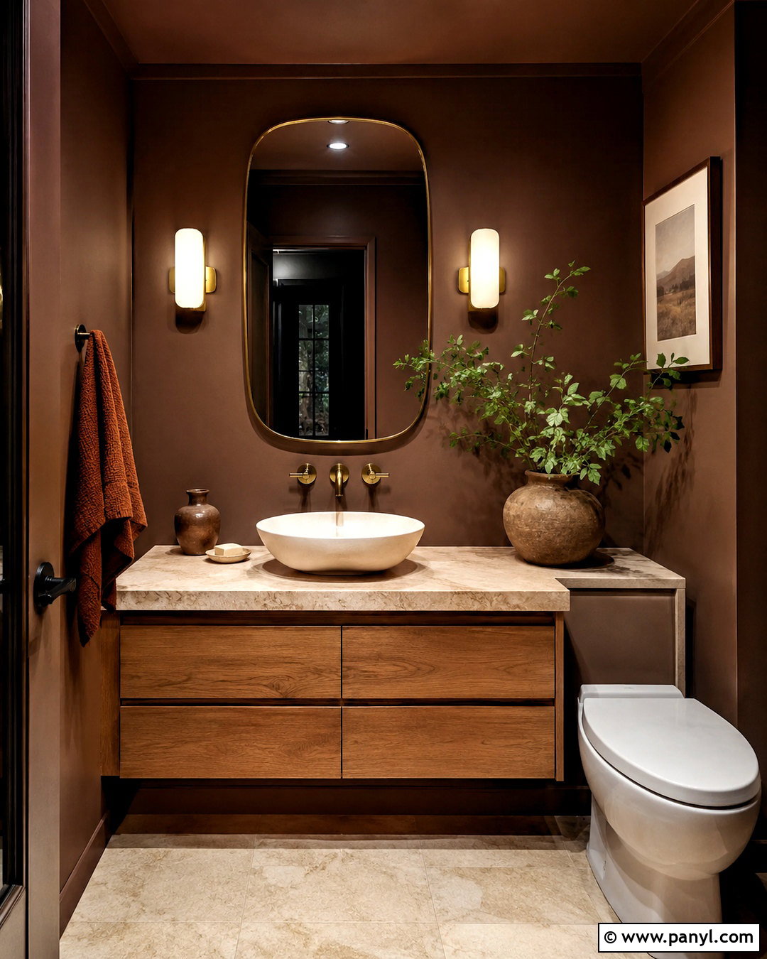 Chocolate Brown Powder Room Walls - 20 Warm Earthy Tone Walls