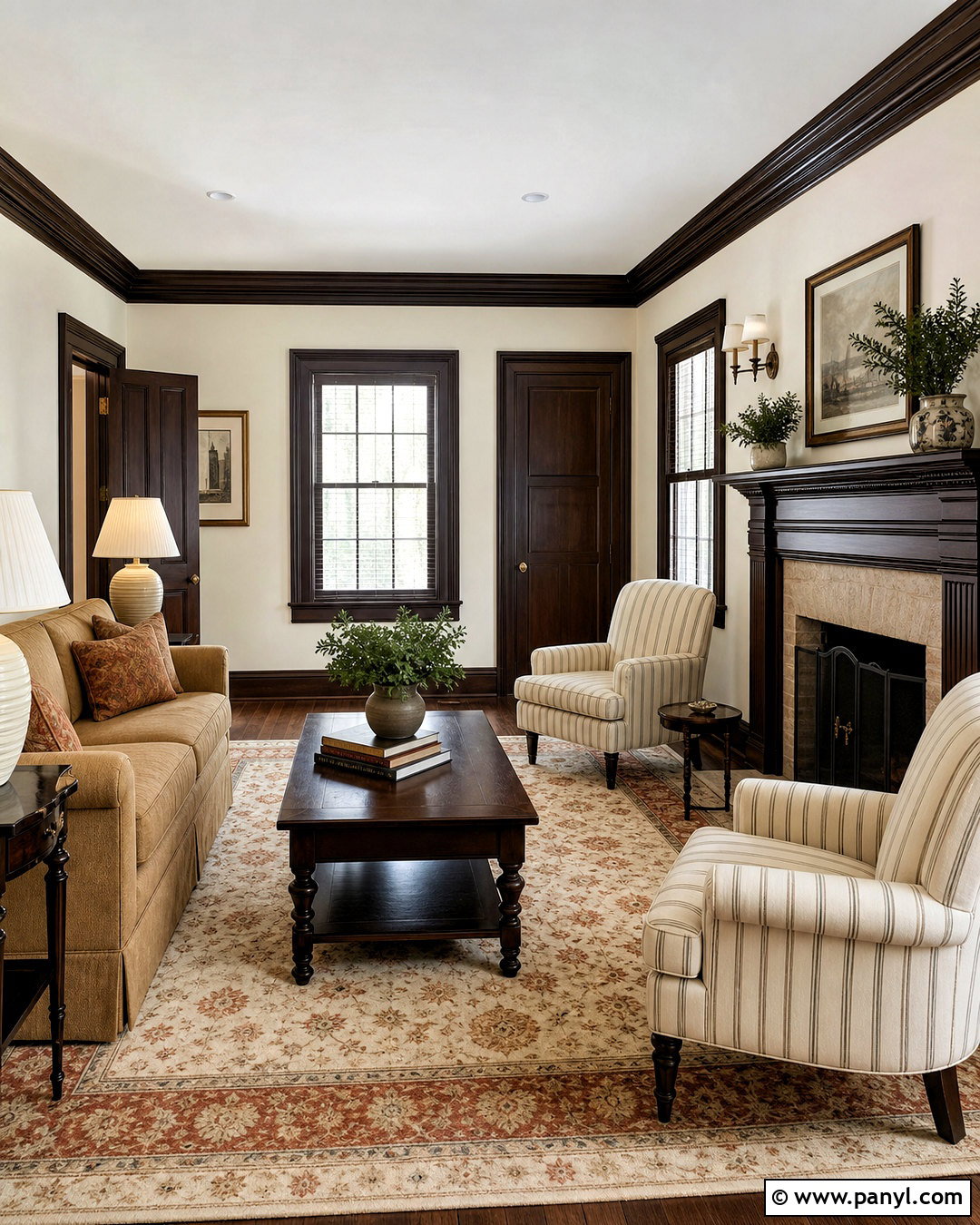 Chocolate Brown Trim With Cream Walls - 20 painted baseboards and trim ideas