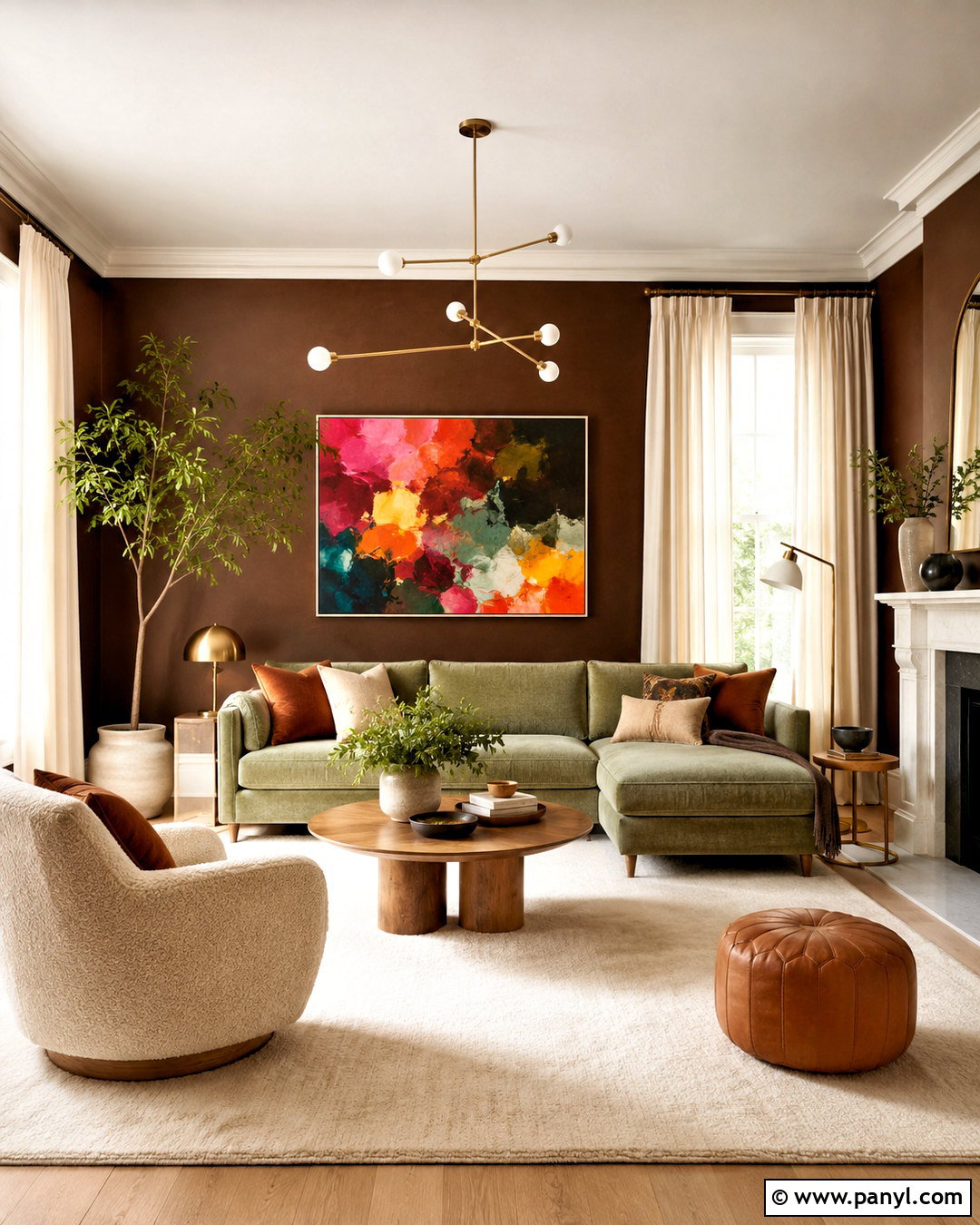 Chocolate Brown Wall Color With Green Sofa - 35 Wall Color For Green Sofa Ideas