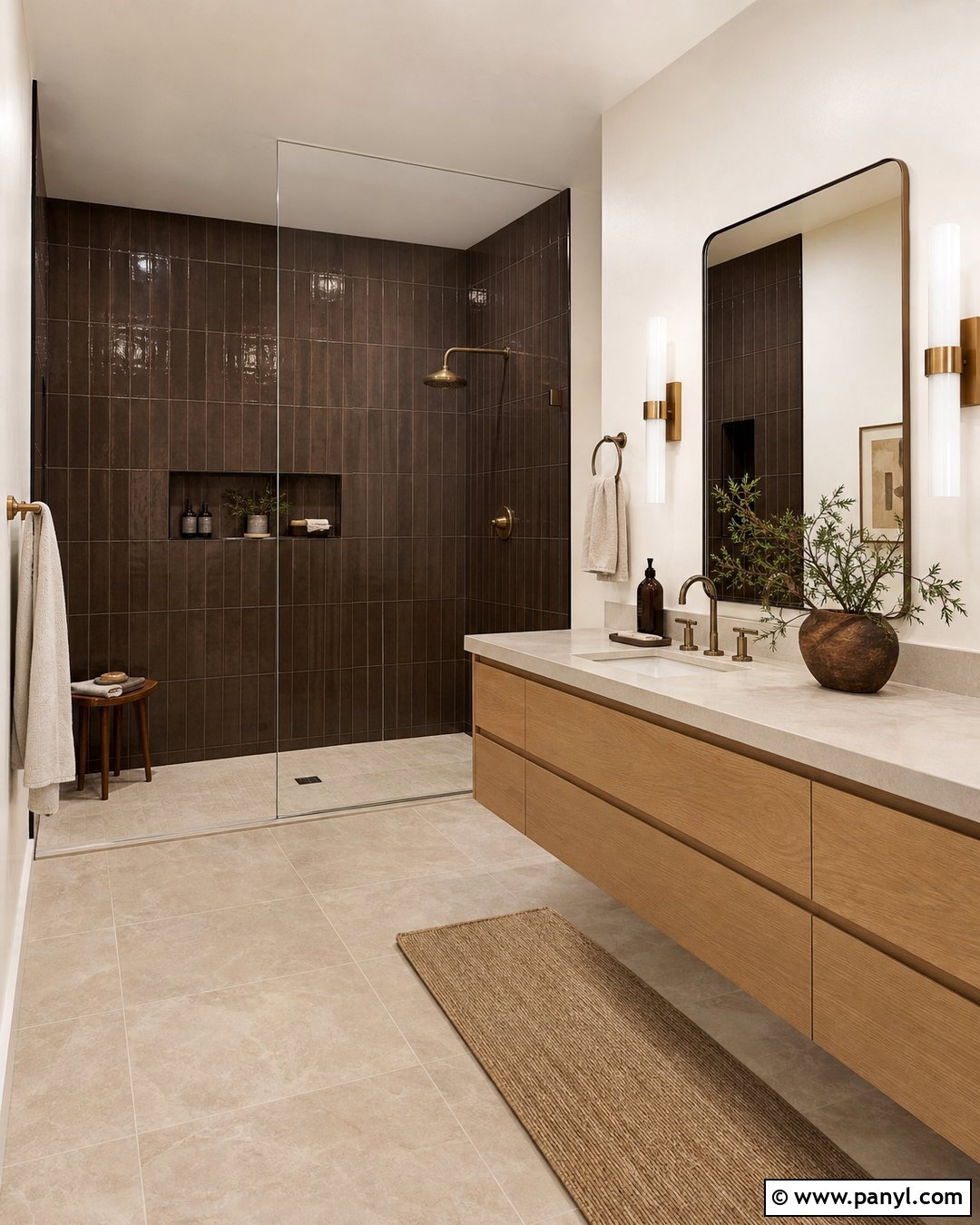 Chocolate Brown Wall Tiles With Beige Floor Tiles - 25 Wall And Floor Tiles Color Combination Ideas