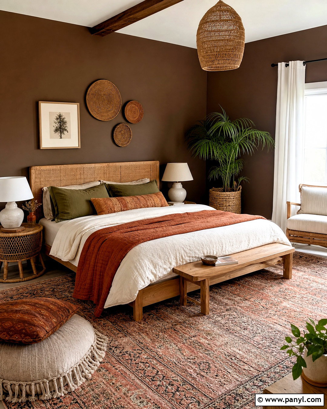 Chocolate Brown Walls In A Boho Bedroom - 20 chocolate brown walls bedroom ideas