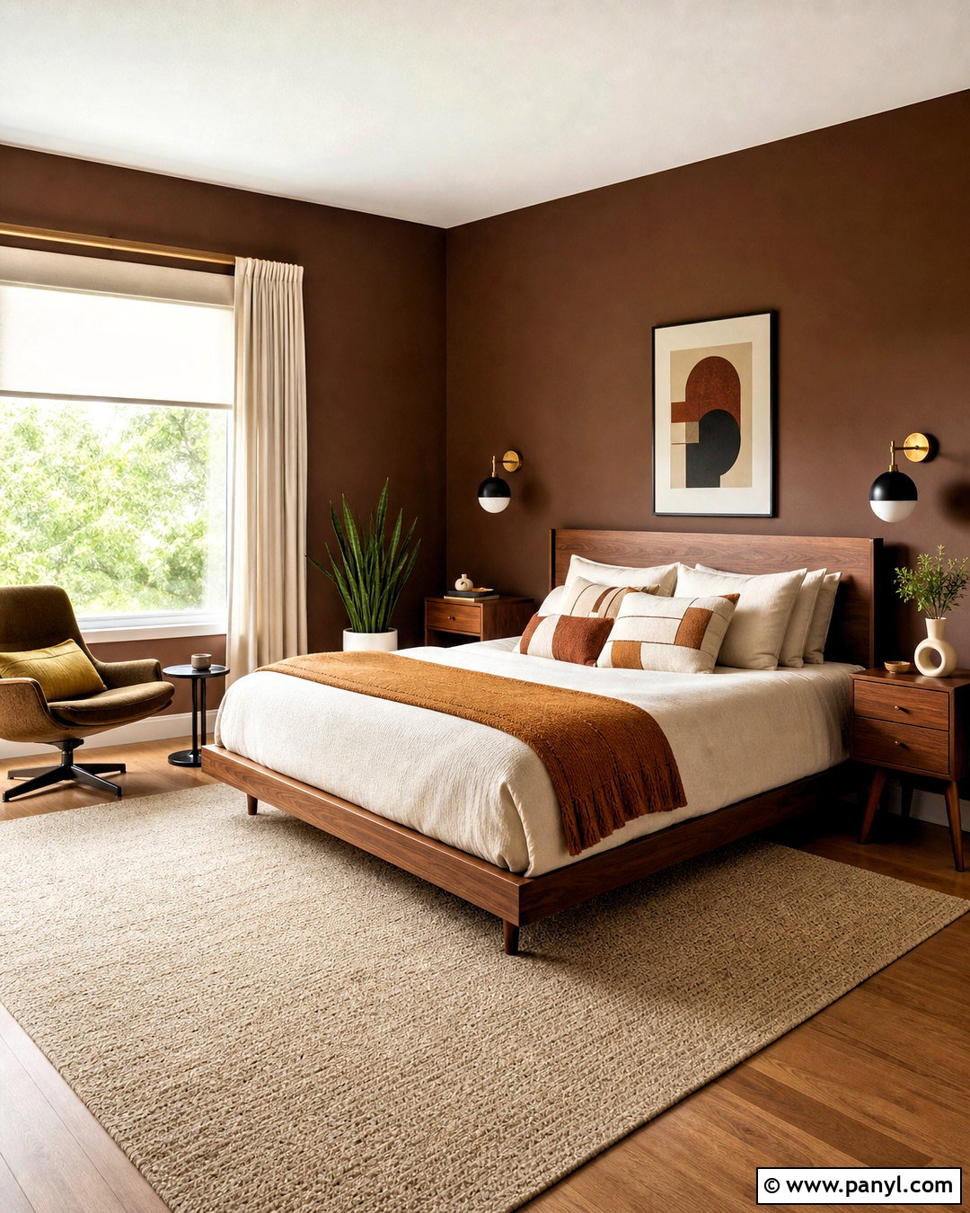 Chocolate Brown Walls In A Midcentury Bedroom - 20 chocolate brown walls bedroom ideas