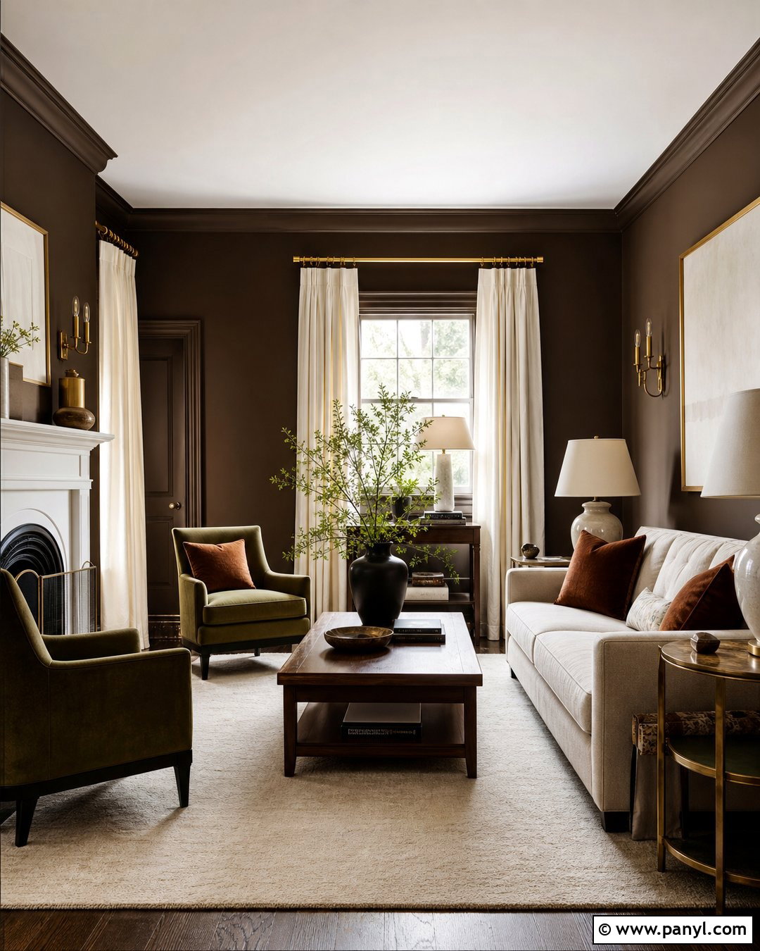 Chocolate Brown Walls With Brass Accents - 35 Chocolate Brown Walls