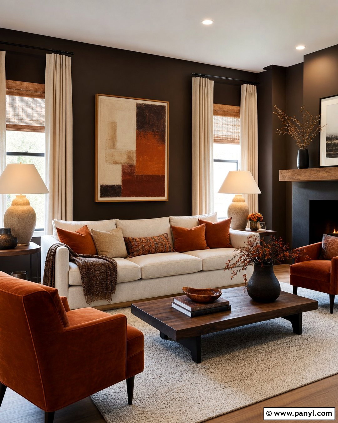 Chocolate Brown Walls With Burnt Orange - 35 Chocolate Brown Walls
