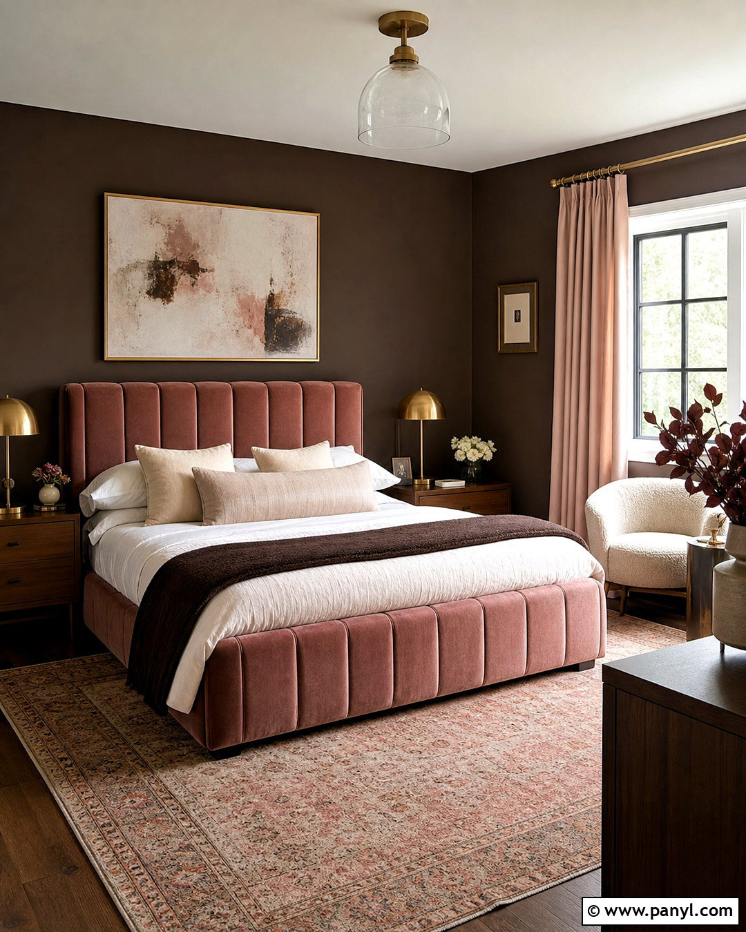 Chocolate Brown Walls With Dusty Pink Decor - 20 chocolate brown walls bedroom ideas