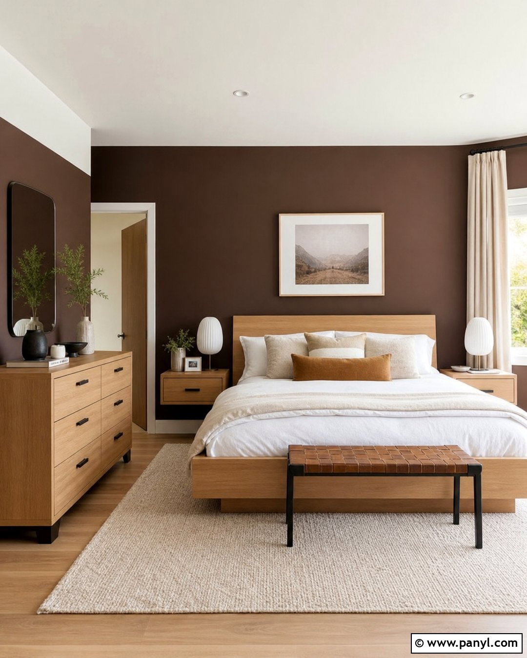 Chocolate Brown Walls With Light Oak Furniture - 25 Wall Colour With Wooden Furniture Ideas