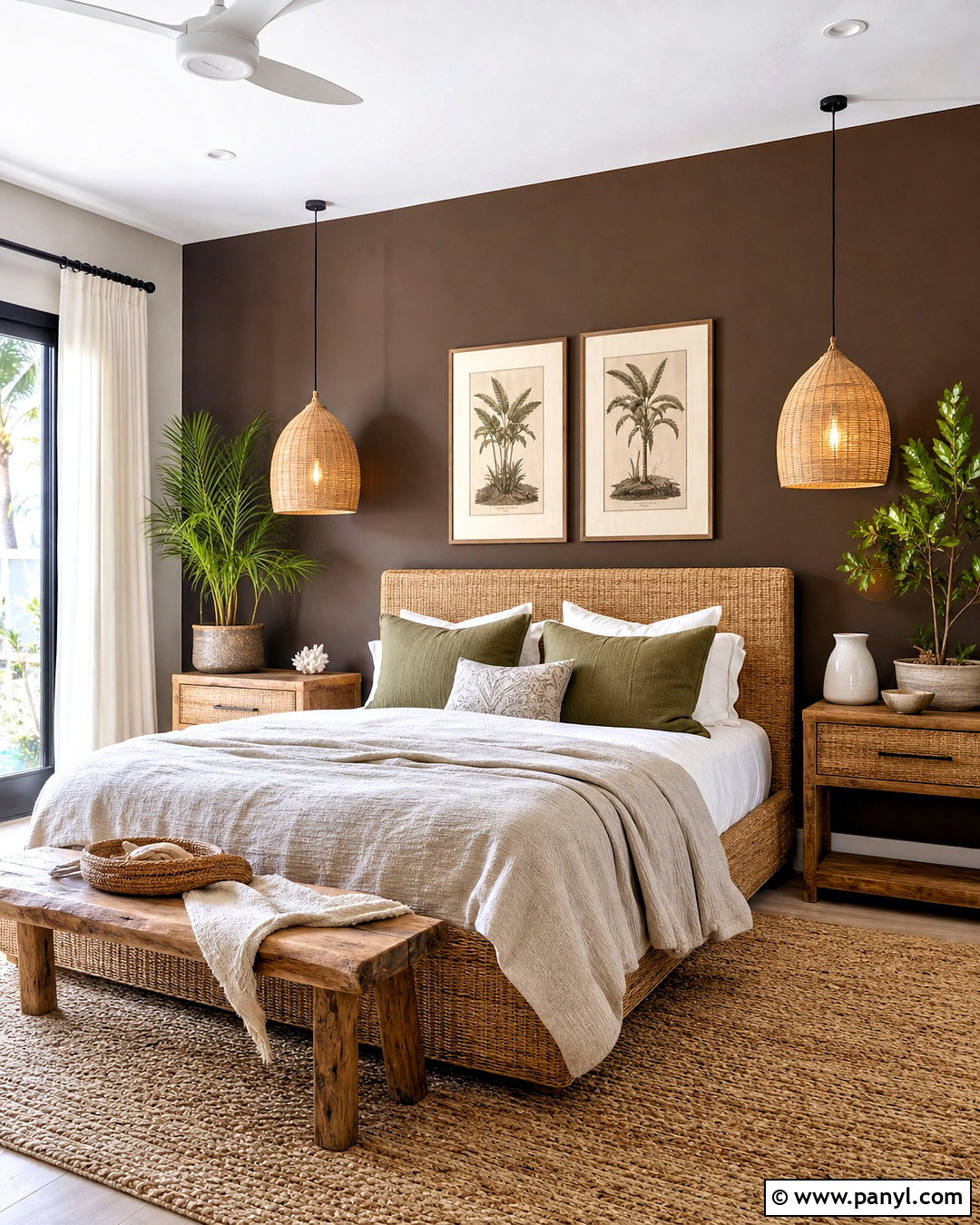 Chocolate Brown Walls With Rattan And Linen - 20 chocolate brown walls bedroom ideas