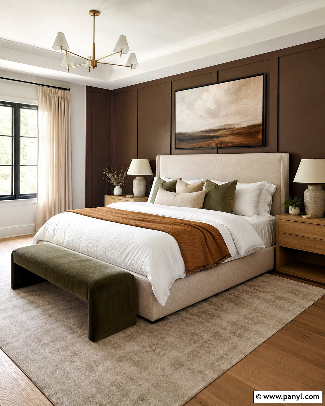 Chocolate Paneled Primary Bedroom - 20 dark paneled walls