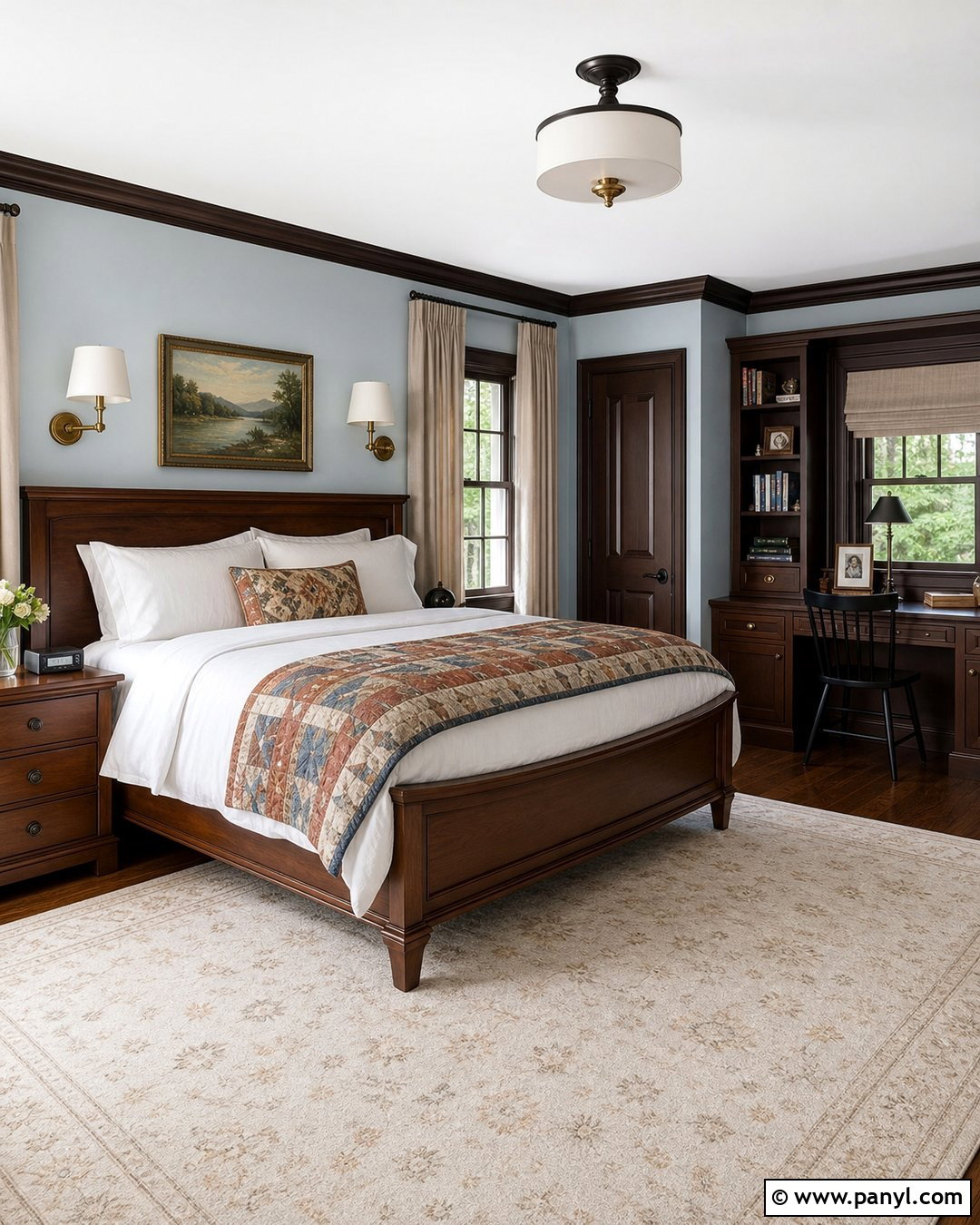 Chocolate Trim With Pale Blue Walls - 45 darker trim lighter walls
