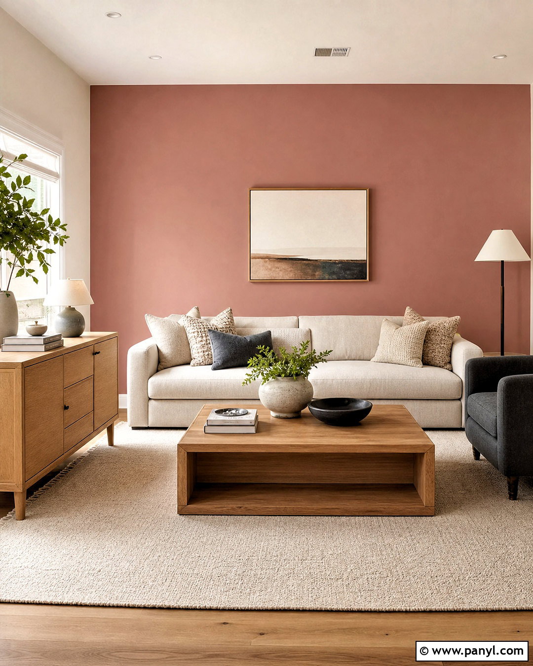 Cinder Rose Accent Wall With Neutral Furniture - 20 farrow and ball cinder rose ideas