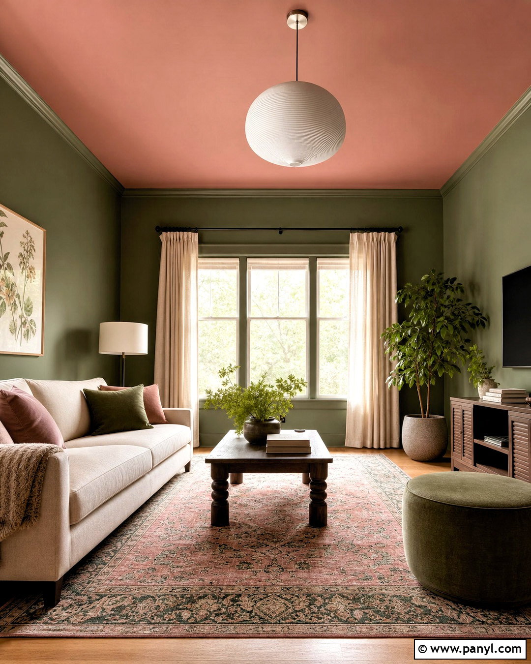 Cinder Rose Ceiling With Green Walls - 20 farrow and ball cinder rose ideas