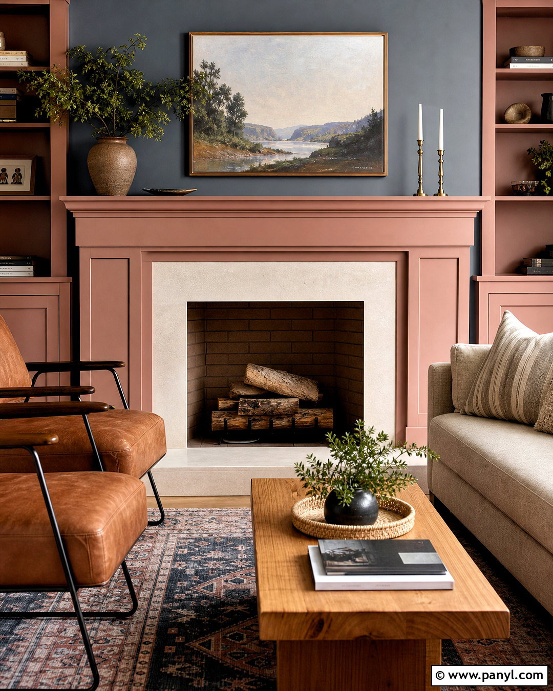 Cinder Rose Fireplace With Blue Walls - 20 farrow and ball cinder rose ideas