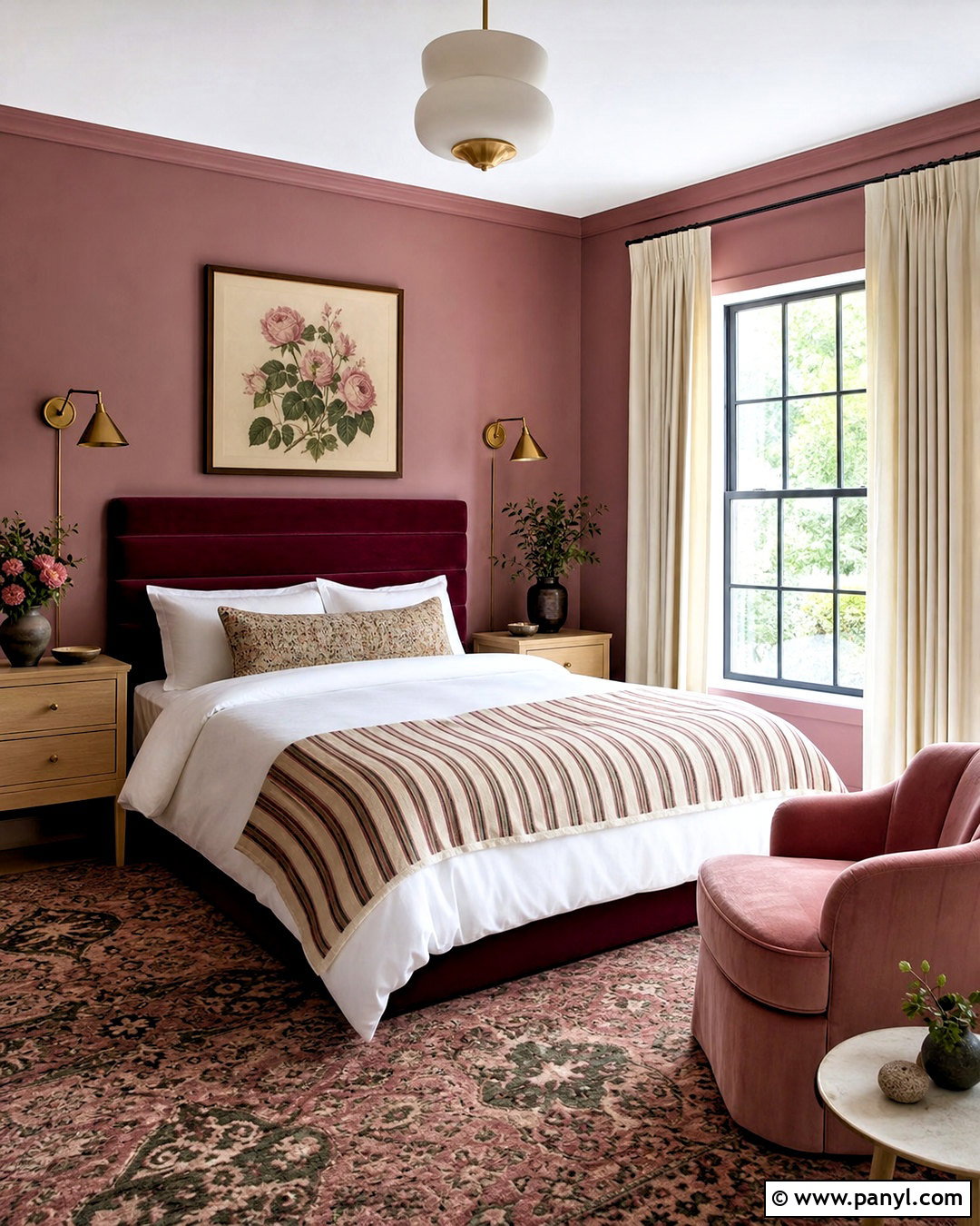 Cinder Rose Guest Bedroom With Burgundy Accents - 20 farrow and ball cinder rose ideas