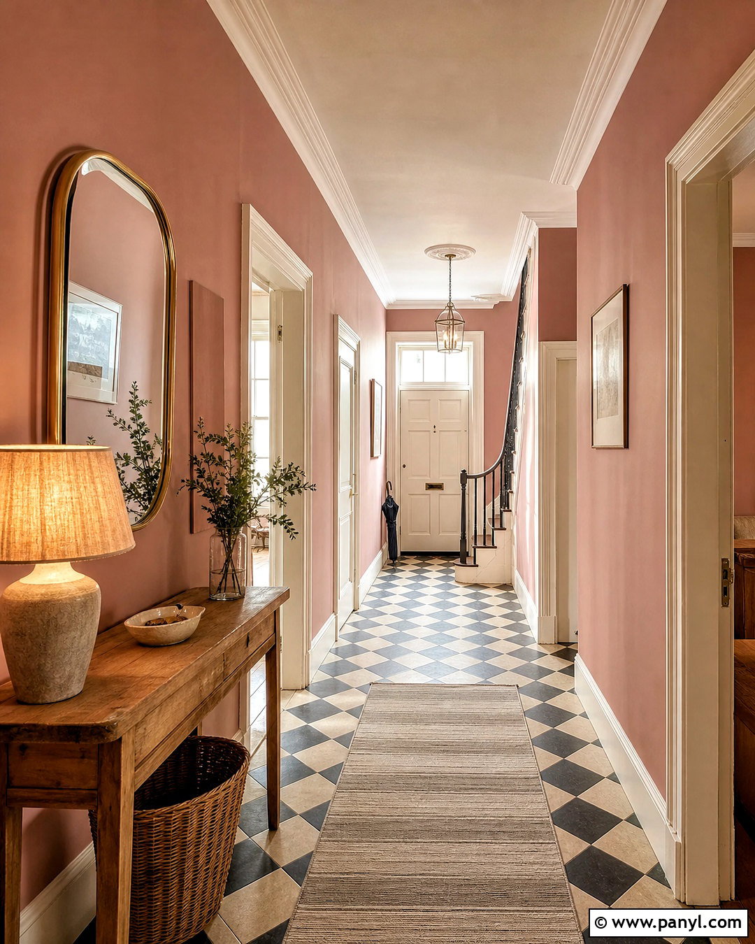 Cinder Rose Hallway With Checkerboard Flooring - 20 farrow and ball cinder rose ideas