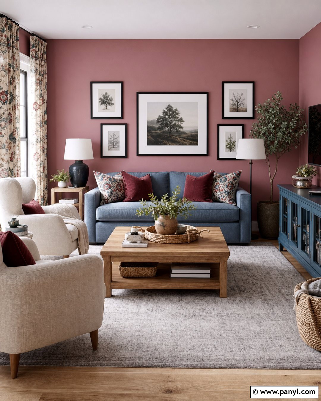 Cinder Rose Living Room With Blue Accents - 35 cinder rose farrow and ball ideas