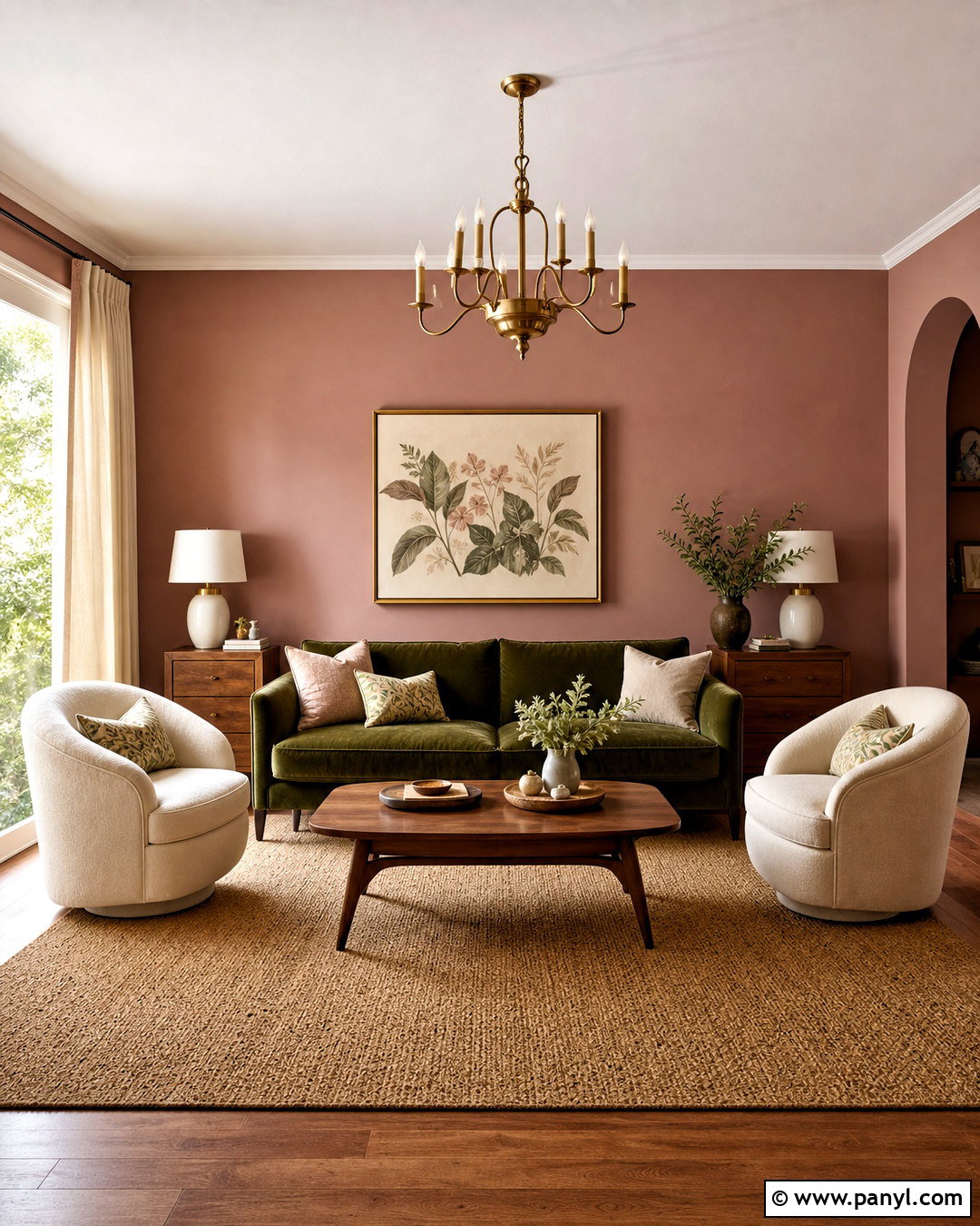 Cinder Rose Living Room With Olive Green Sofa - 20 farrow and ball cinder rose ideas