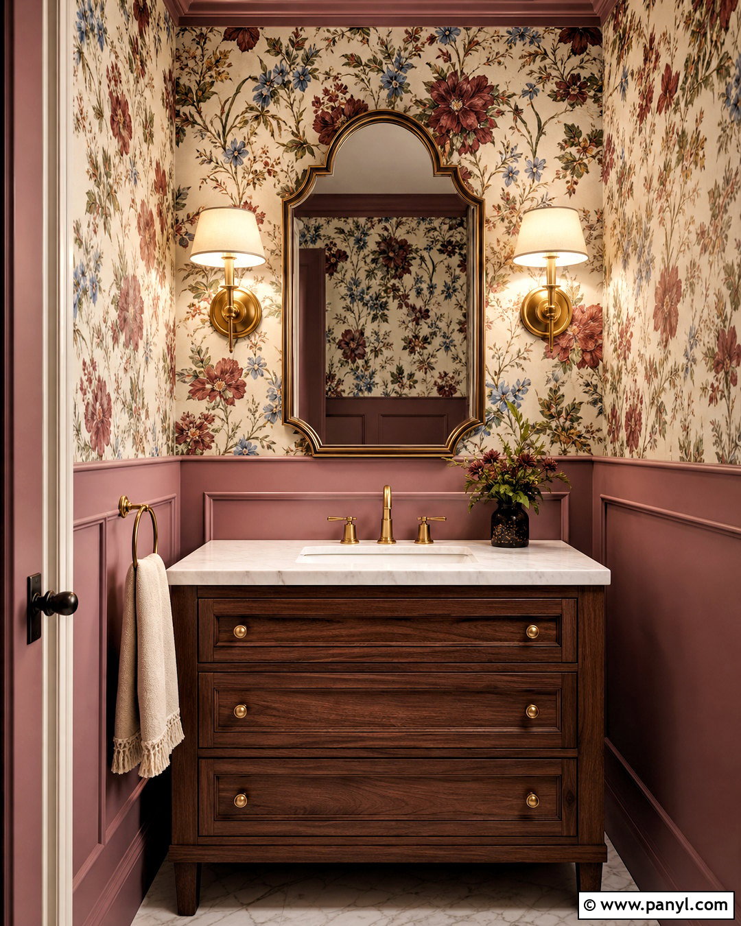 Cinder Rose Powder Room With Floral Wallpaper - 20 farrow and ball cinder rose ideas