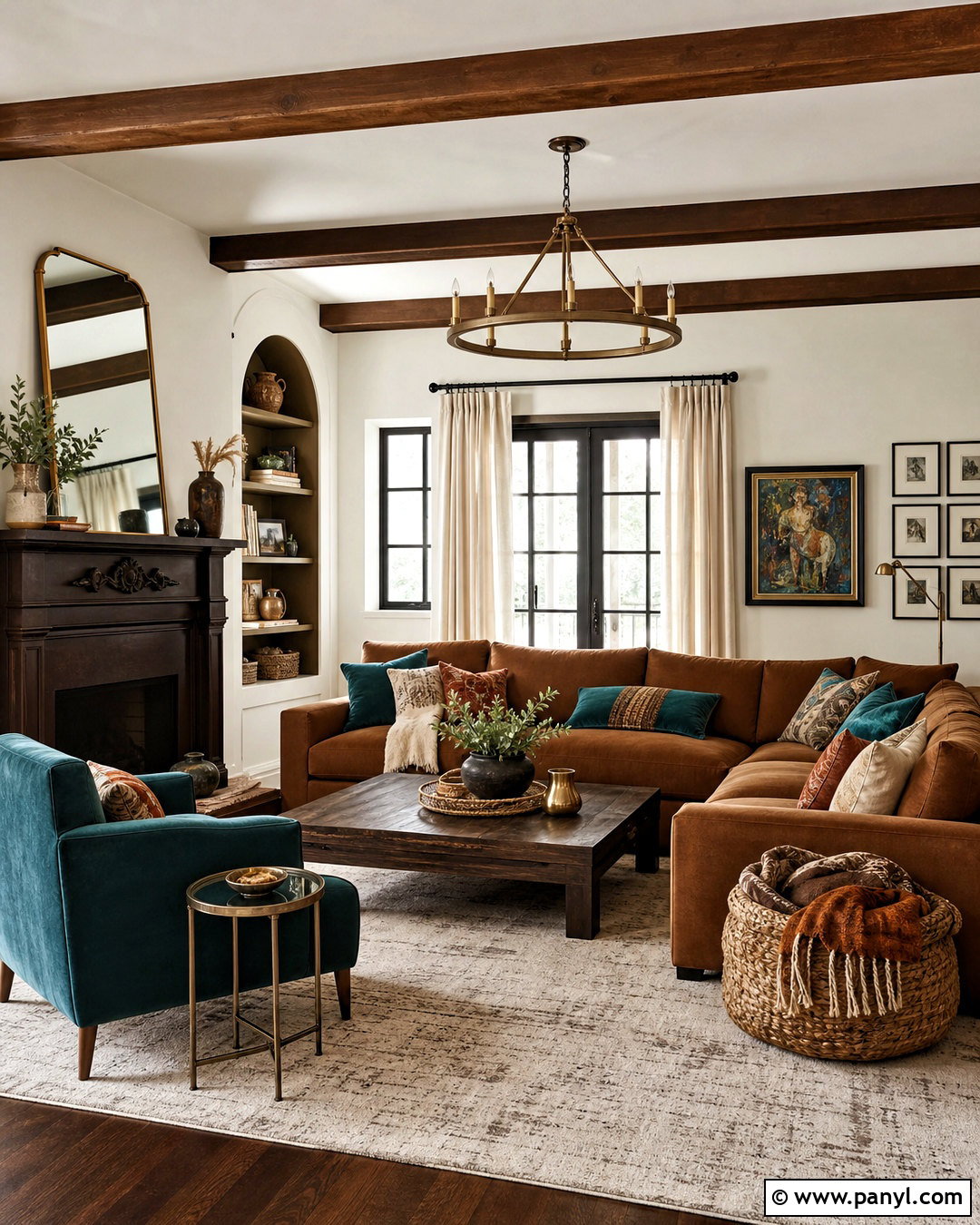 Cinnamon Brown And Teal Living Room - 20 brown color palette ideas