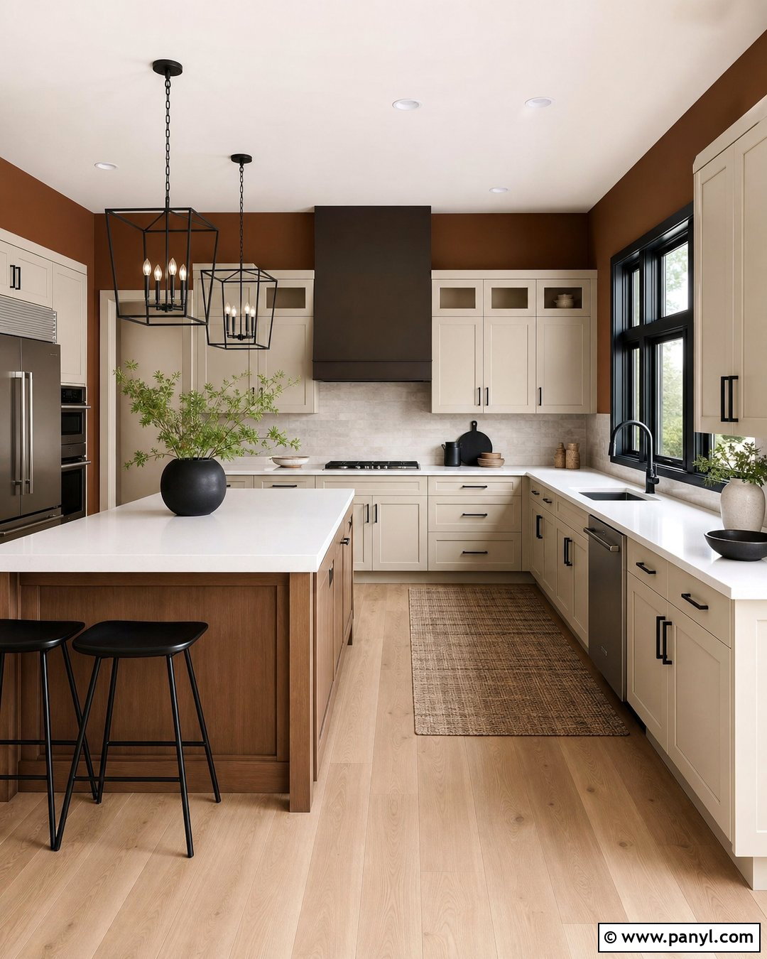 Cinnamon Brown Kitchen Walls With Matte Black Accents - 20 Modern Kitchen With Brown Walls