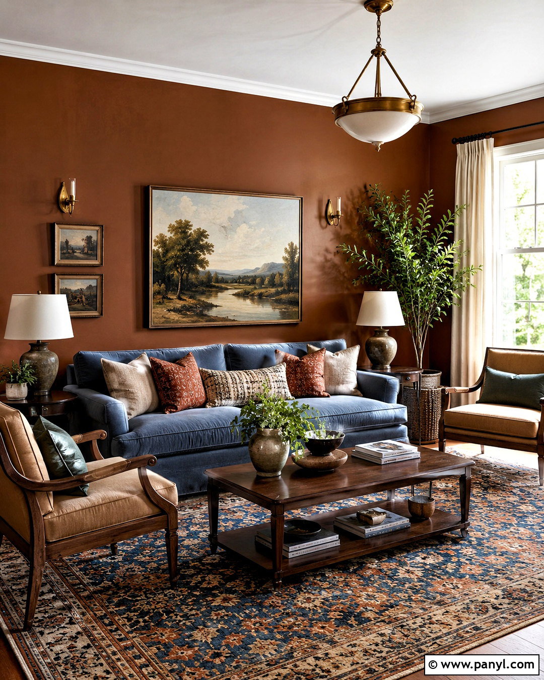 Cinnamon Brown Living Room Walls With Blue Sofa - 20 brown living room walls