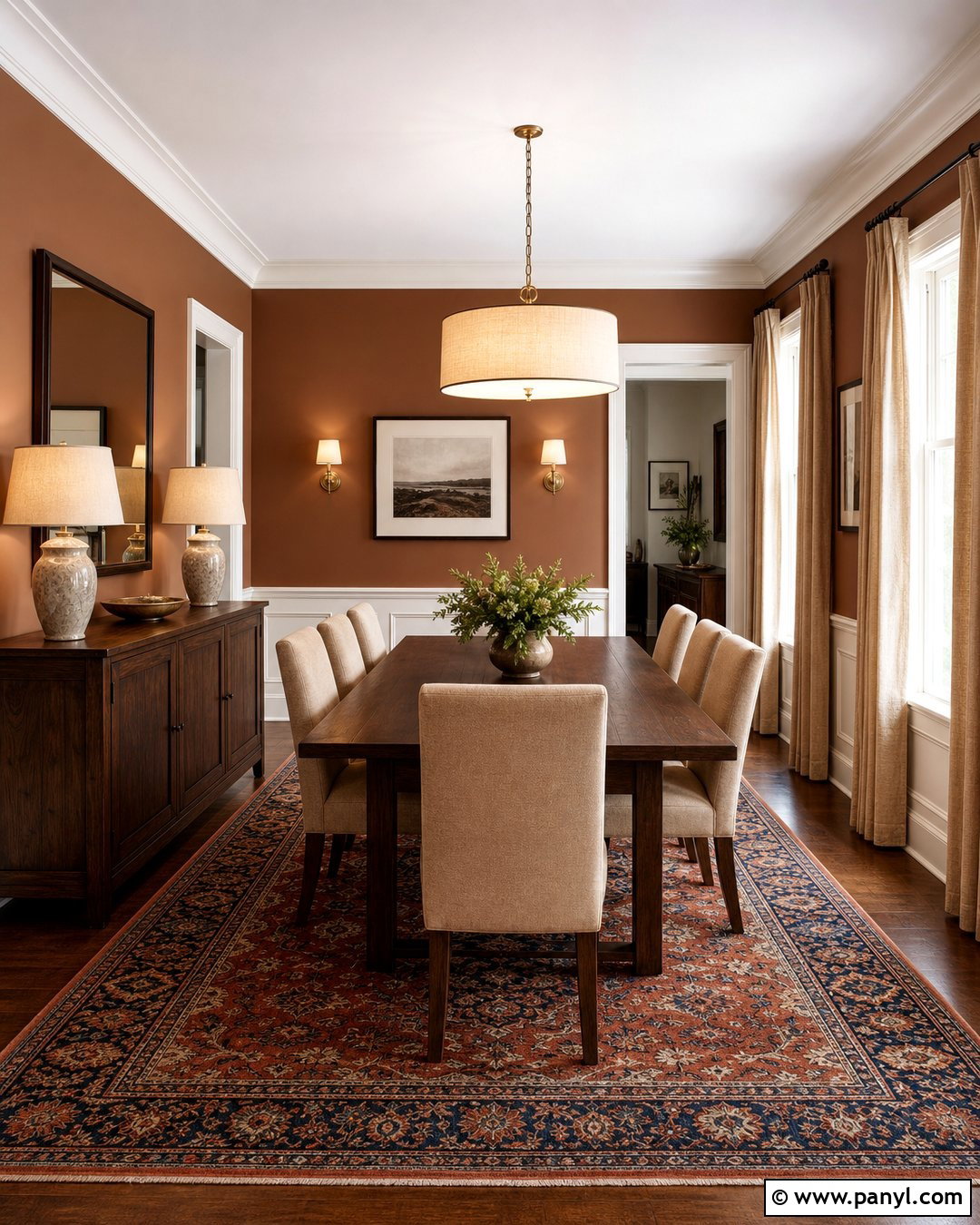 Cinnamon Dining Room With Dark Wood - 25 Cinnamon Walls