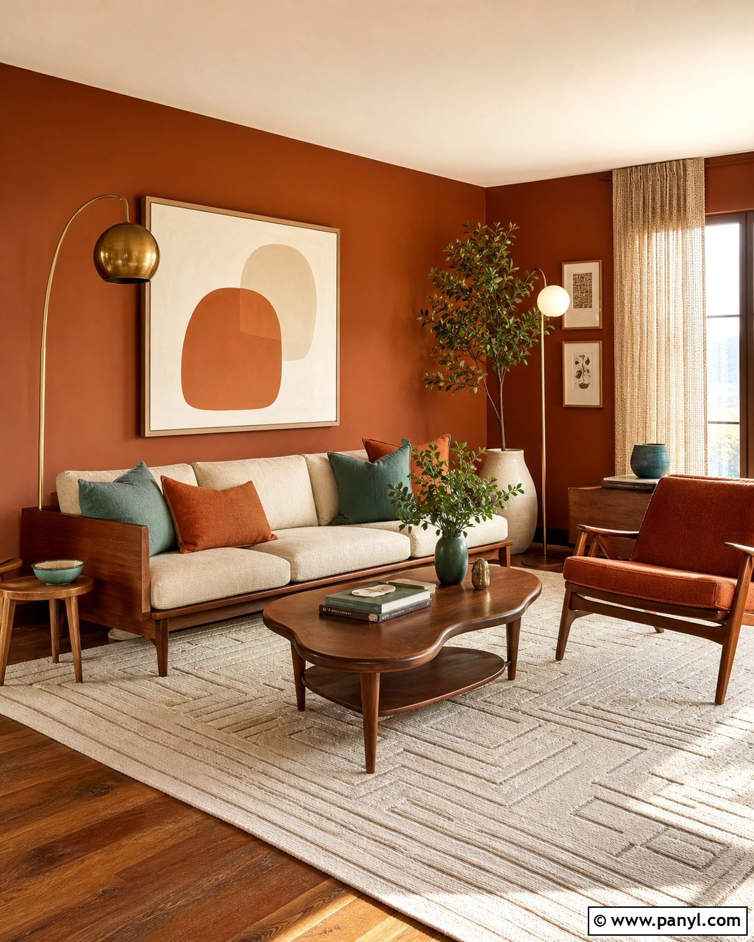 Cinnamon Midcentury Living Room - 25 Cinnamon Walls