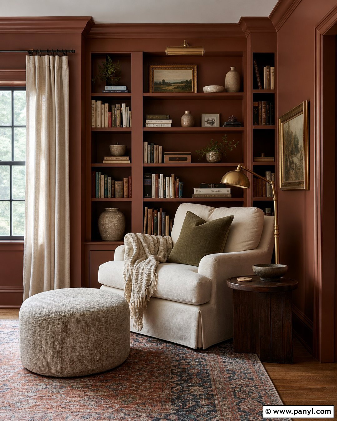 Cinnamon Reading Nook With Built-In Shelves - 25 Cinnamon Walls