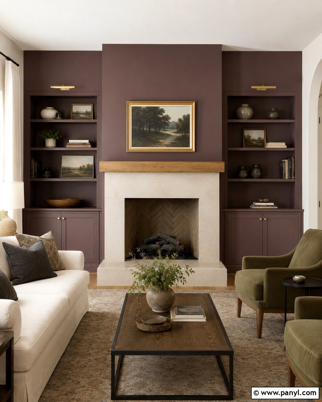 Cinnamon Slate Fireplace Wall With Built-Ins - 20 Cinnamon Slate Wall Color Ideas